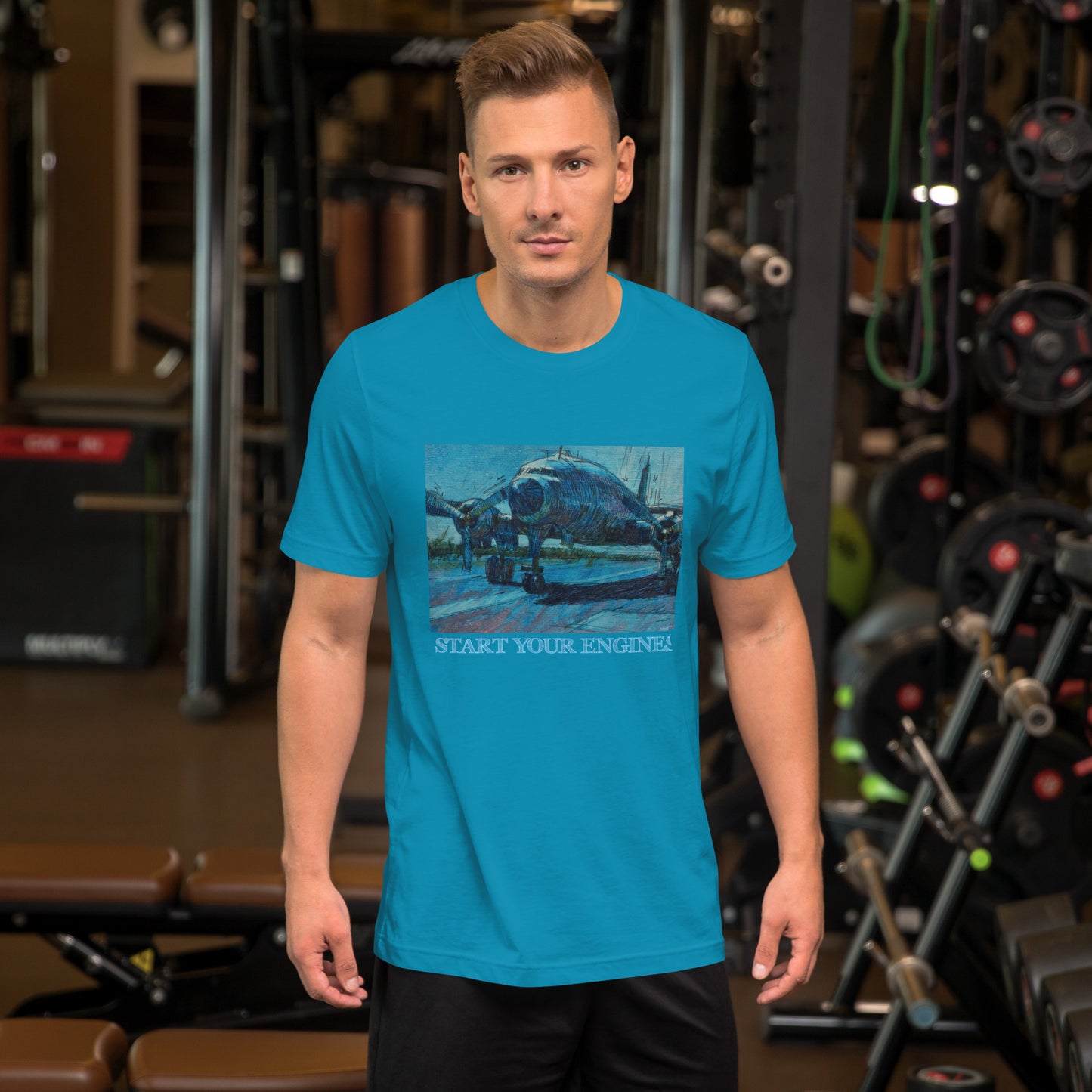 Start Your Engines - Airplane - dark Blue/Linework - Light Font - Unisex t-shirt