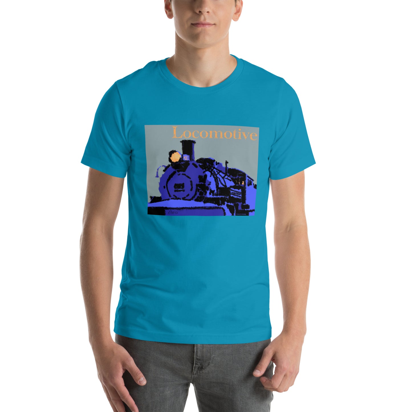 Locomotive - Blue Graphic w/text - Unisex t-shirt