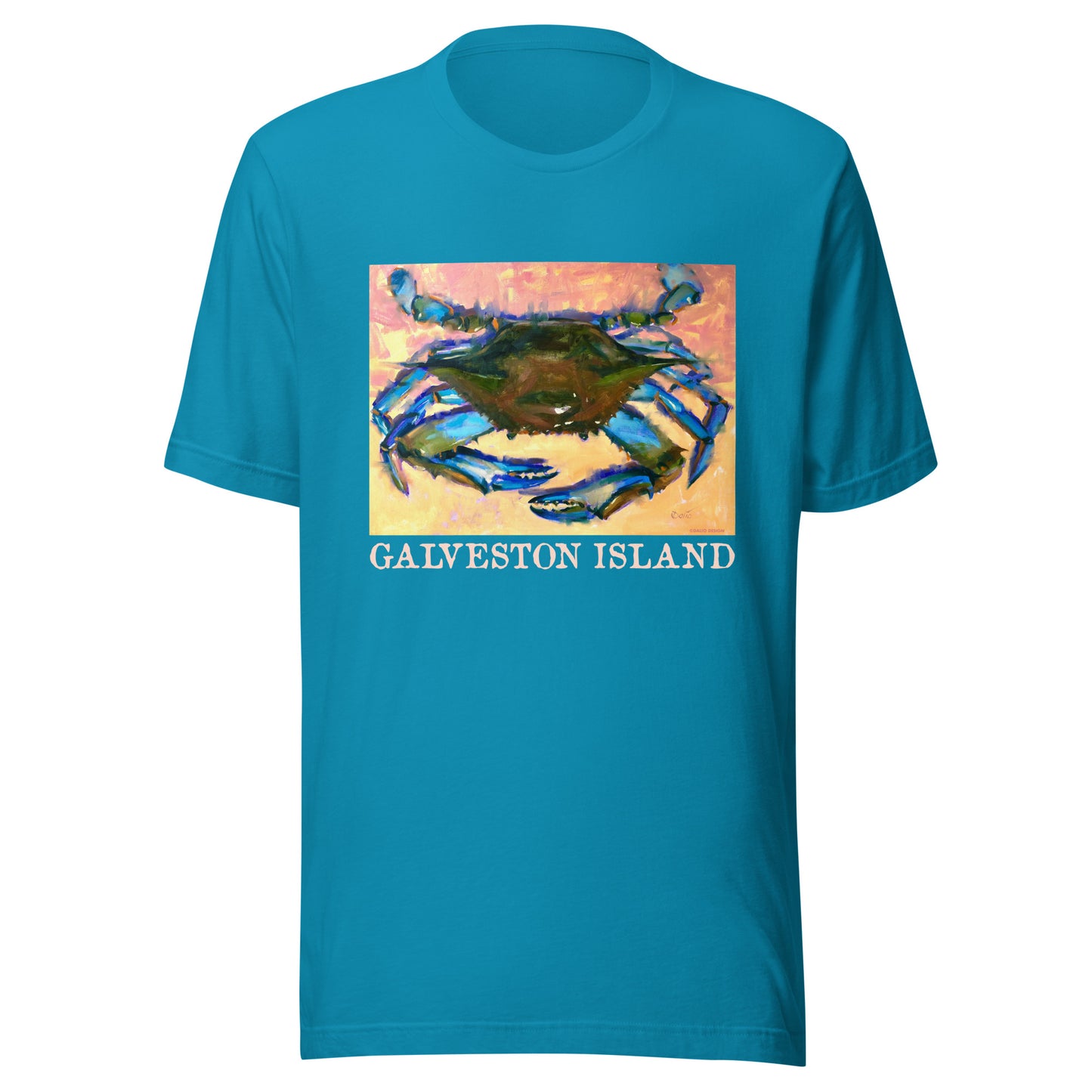 Galveston Island - Blue Crab - Light Font - from oil painting - Unisex t-shirt