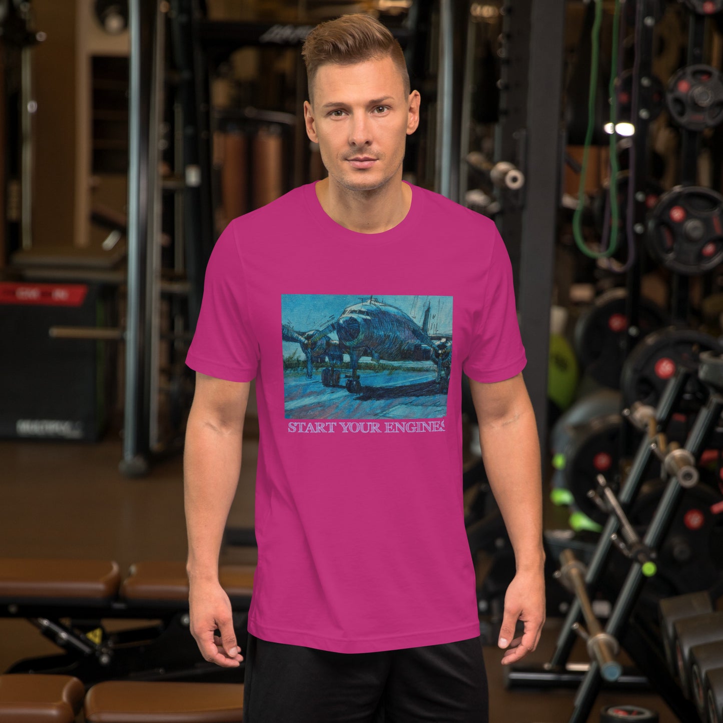 Start Your Engines - Airplane - dark Blue/Linework - Light Font - Unisex t-shirt