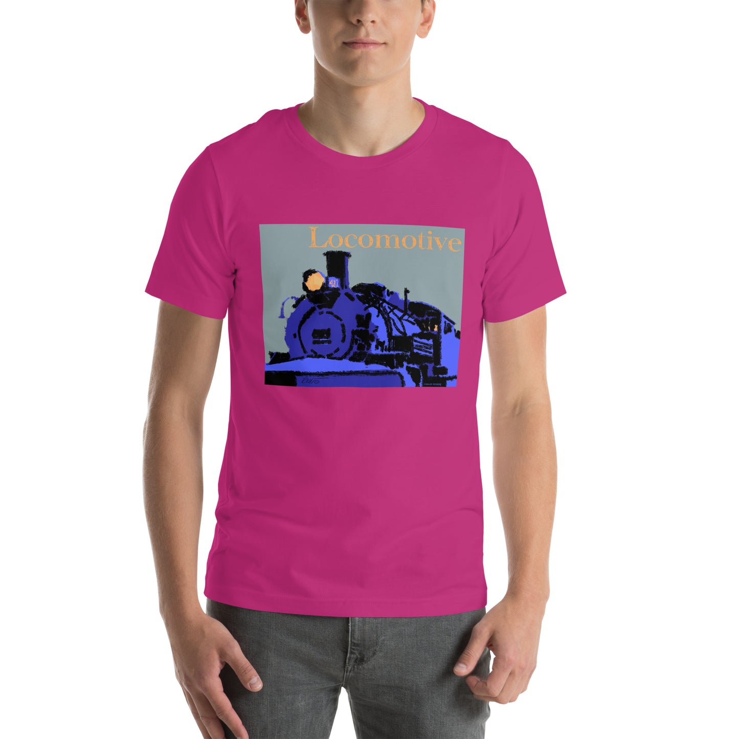 Locomotive - Blue Graphic w/text - Unisex t-shirt