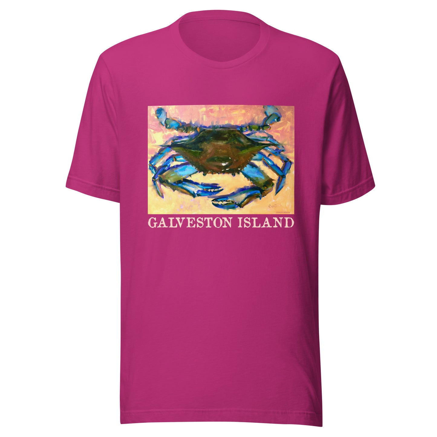 Galveston Island - Blue Crab - Light Font - from oil painting - Unisex t-shirt