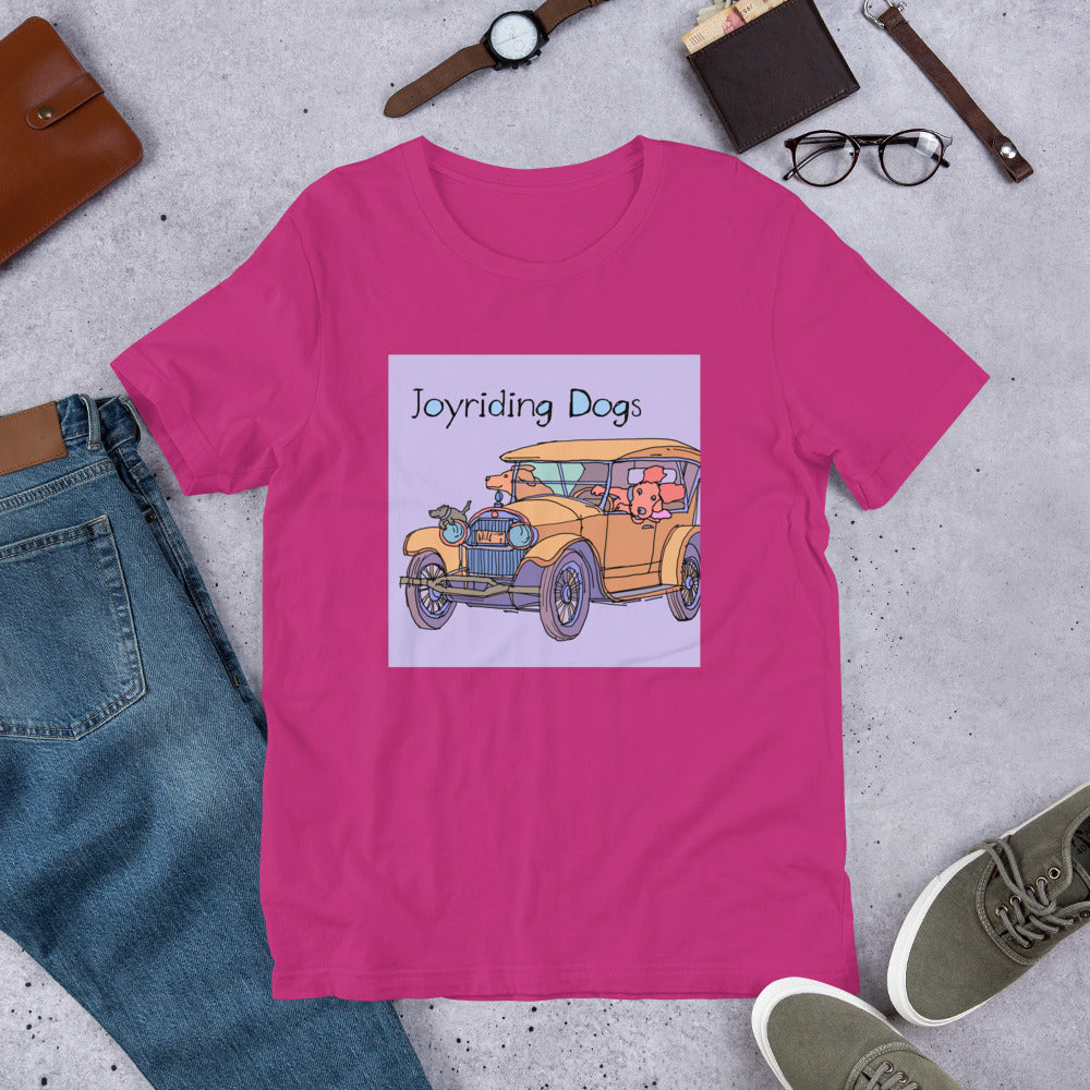 Joy riding Dogs - Yellow Car - Unisex t-shirt