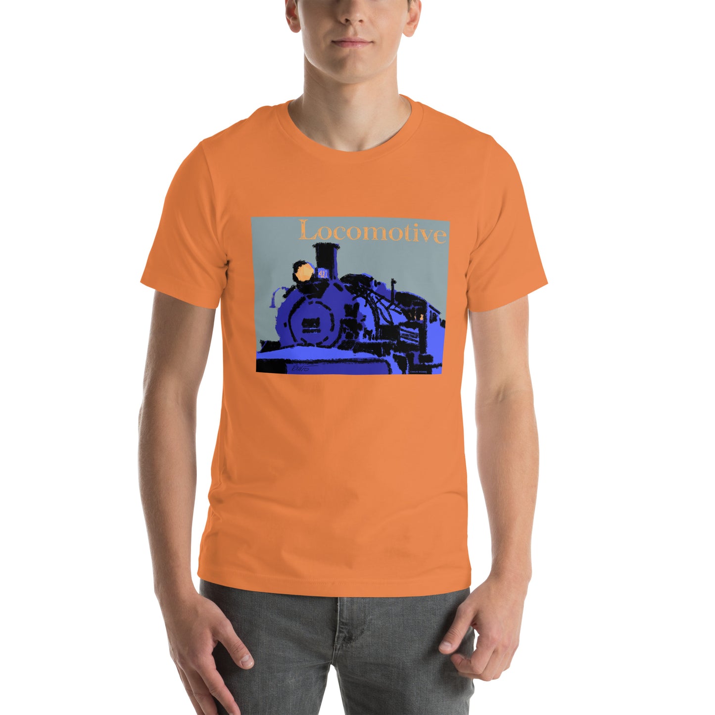 Locomotive - Blue Graphic w/text - Unisex t-shirt