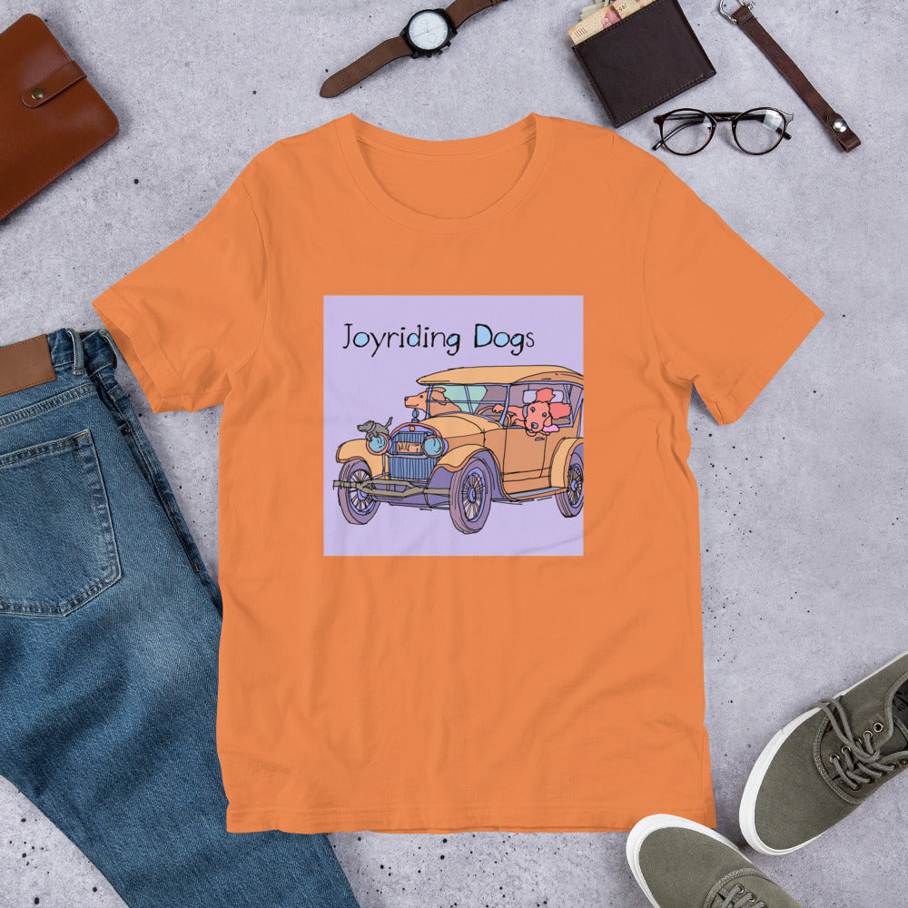 Joy riding Dogs - Yellow Car - Unisex t-shirt