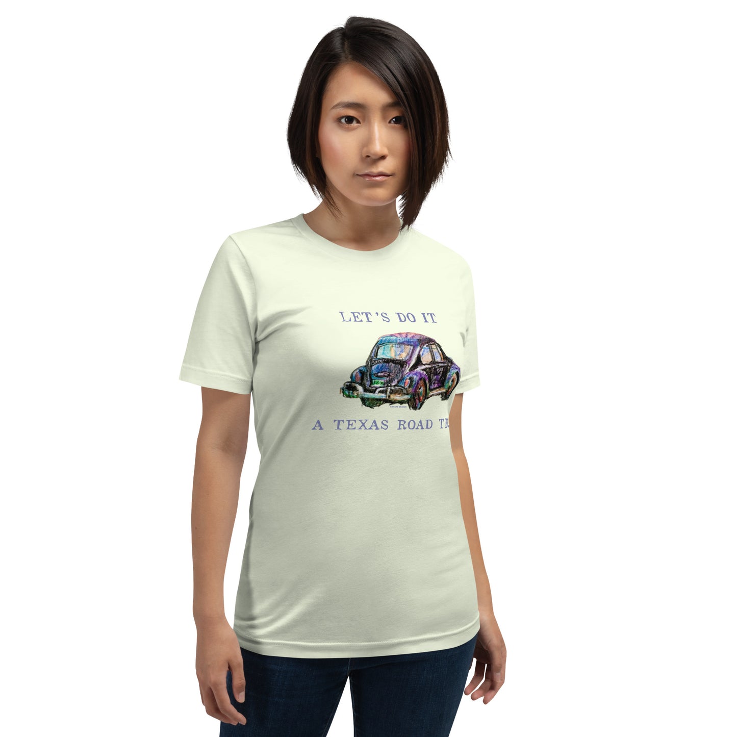 Let’s Do It - A Texas Road Trip - VW Beetle - Dark Font - Unisex t-shirt