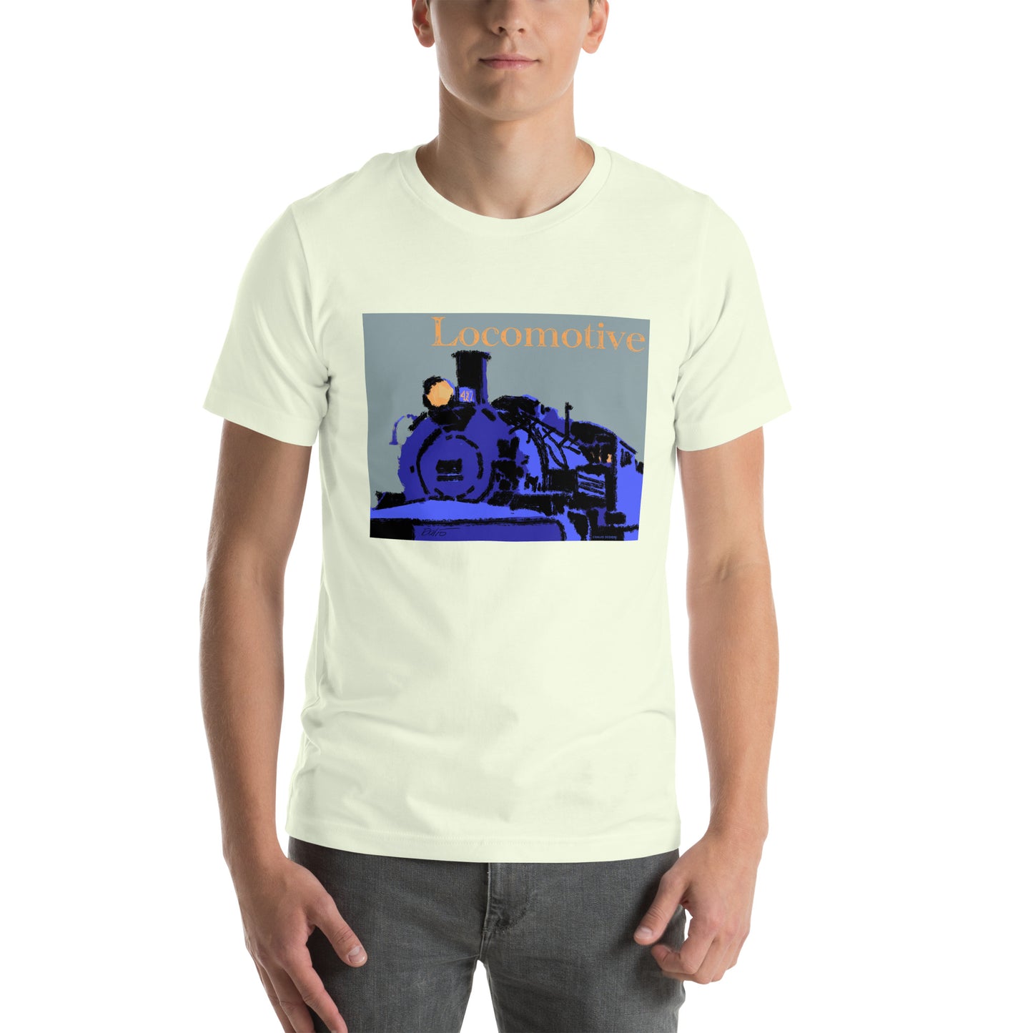 Locomotive - Blue Graphic w/text - Unisex t-shirt