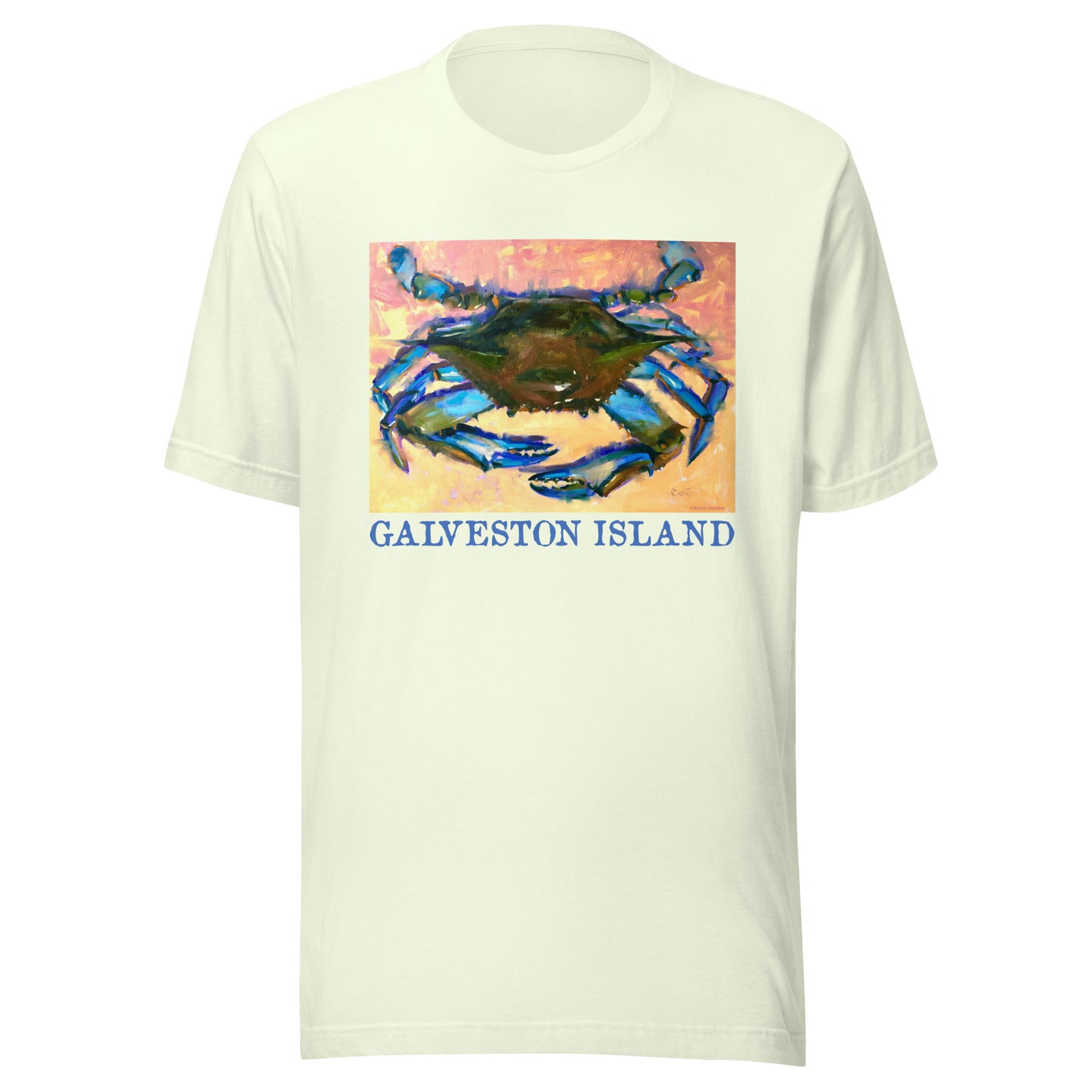 Galveston Island - Blue Crab - Dark Font - from oil painting - Unisex t-shirt
