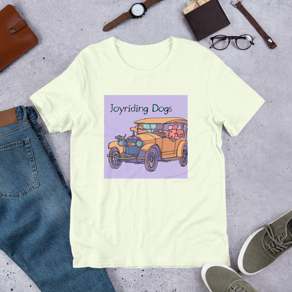 Joy riding Dogs - Yellow Car - Unisex t-shirt