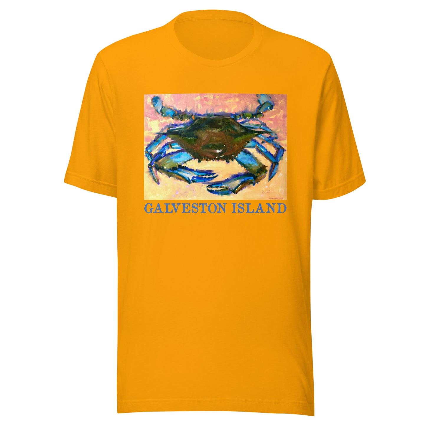 Galveston Island - Blue Crab - Dark Font - from oil painting - Unisex t-shirt