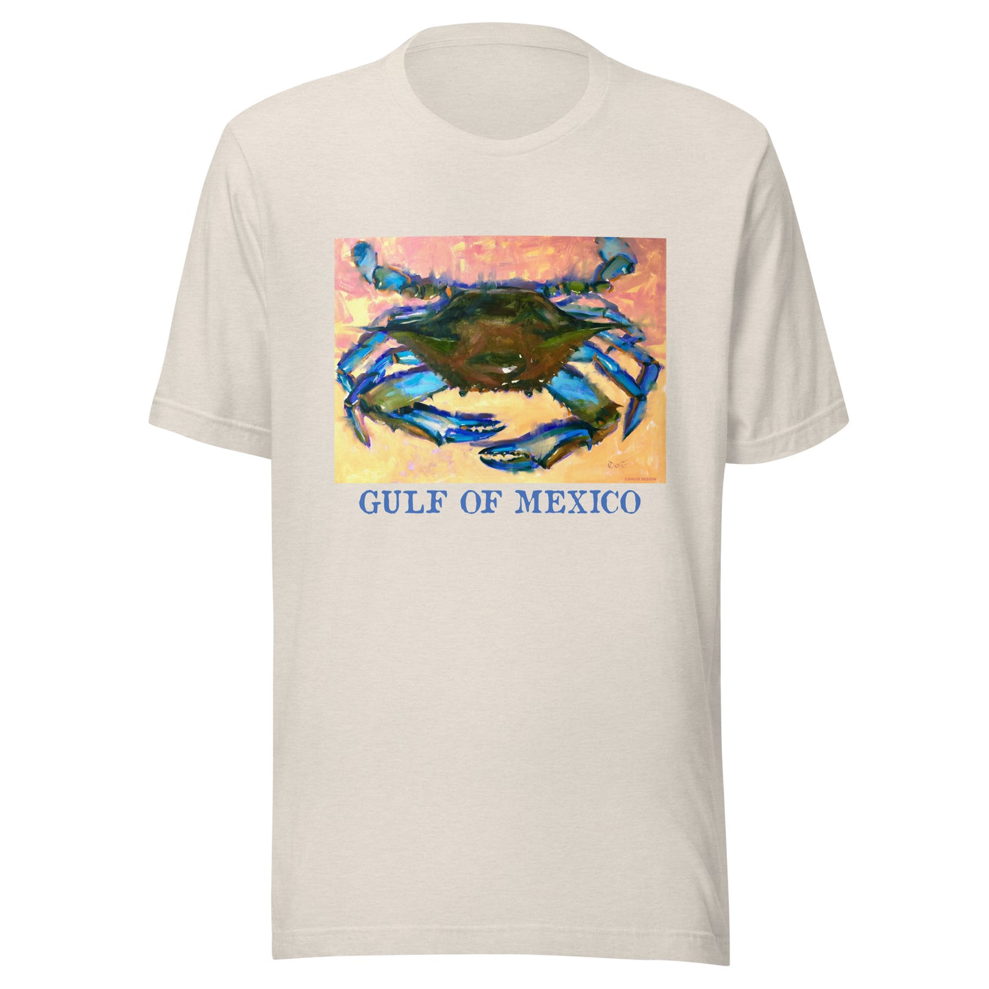 Gulf of Mexico - Blue Crab - Dark Font - from oil painting - Unisex t-shirt