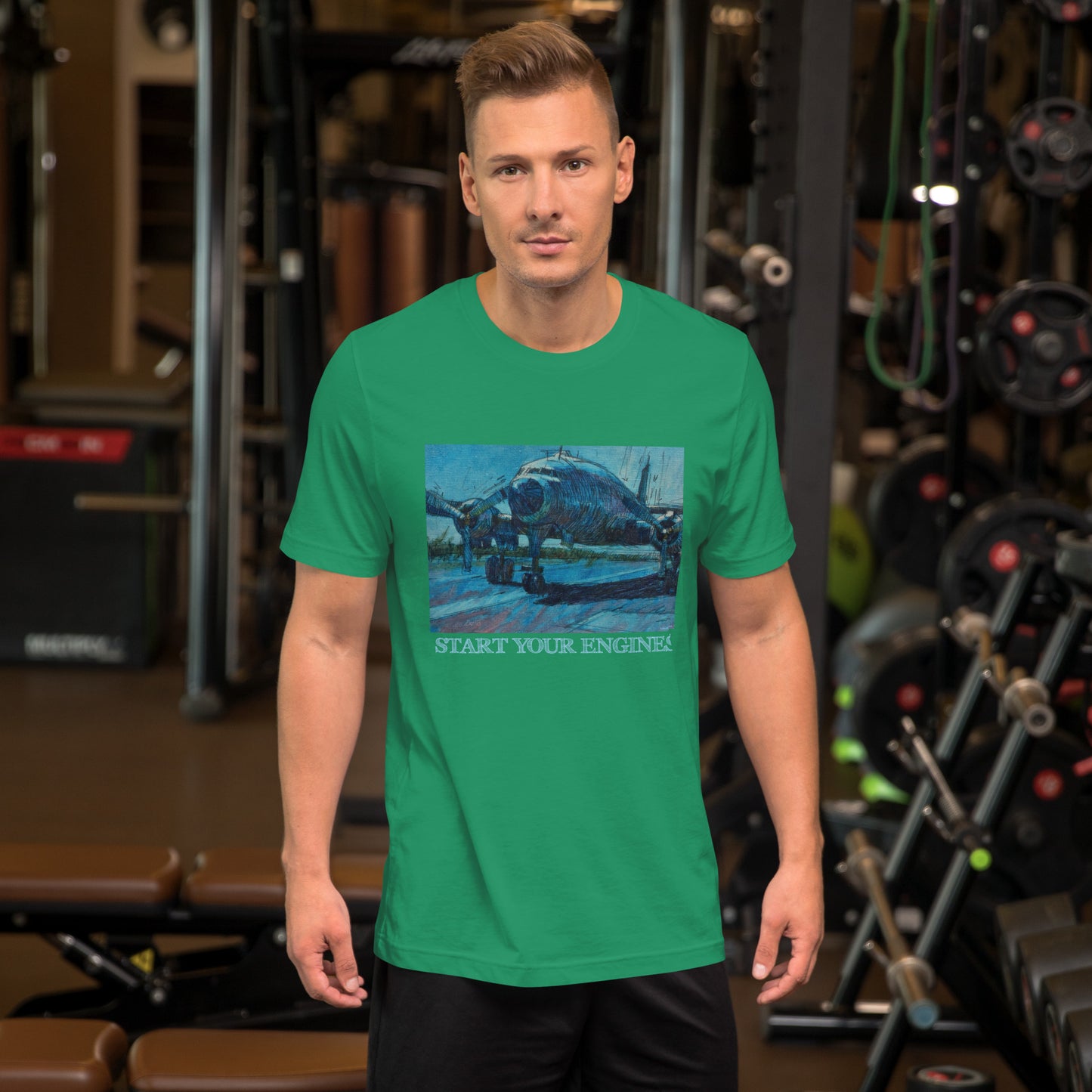 Start Your Engines - Airplane - dark Blue/Linework - Light Font - Unisex t-shirt