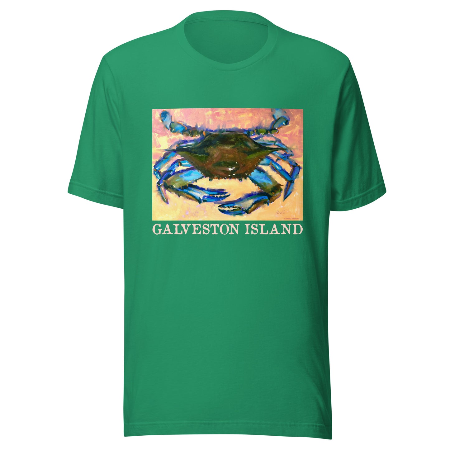 Galveston Island - Blue Crab - Light Font - from oil painting - Unisex t-shirt