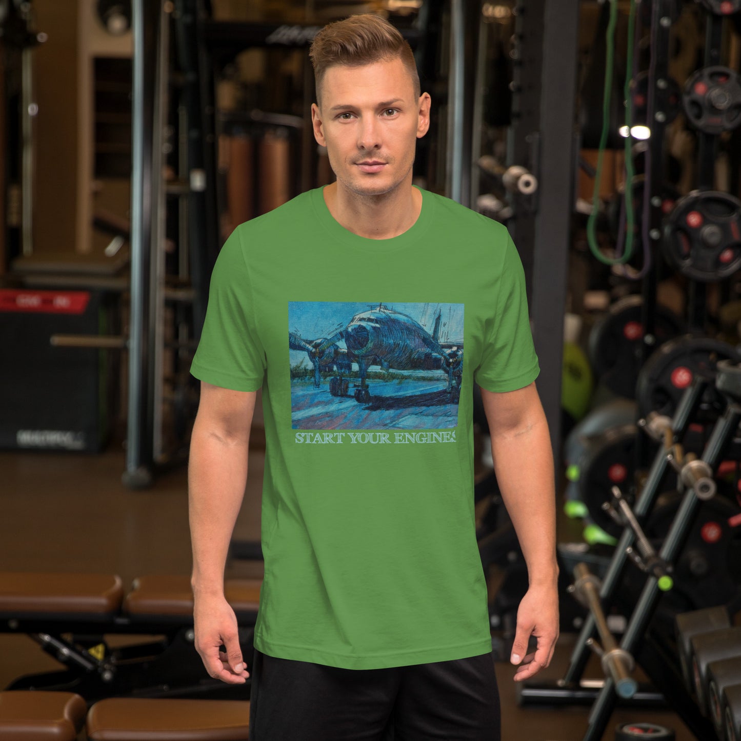 Start Your Engines - Airplane - dark Blue/Linework - Light Font - Unisex t-shirt