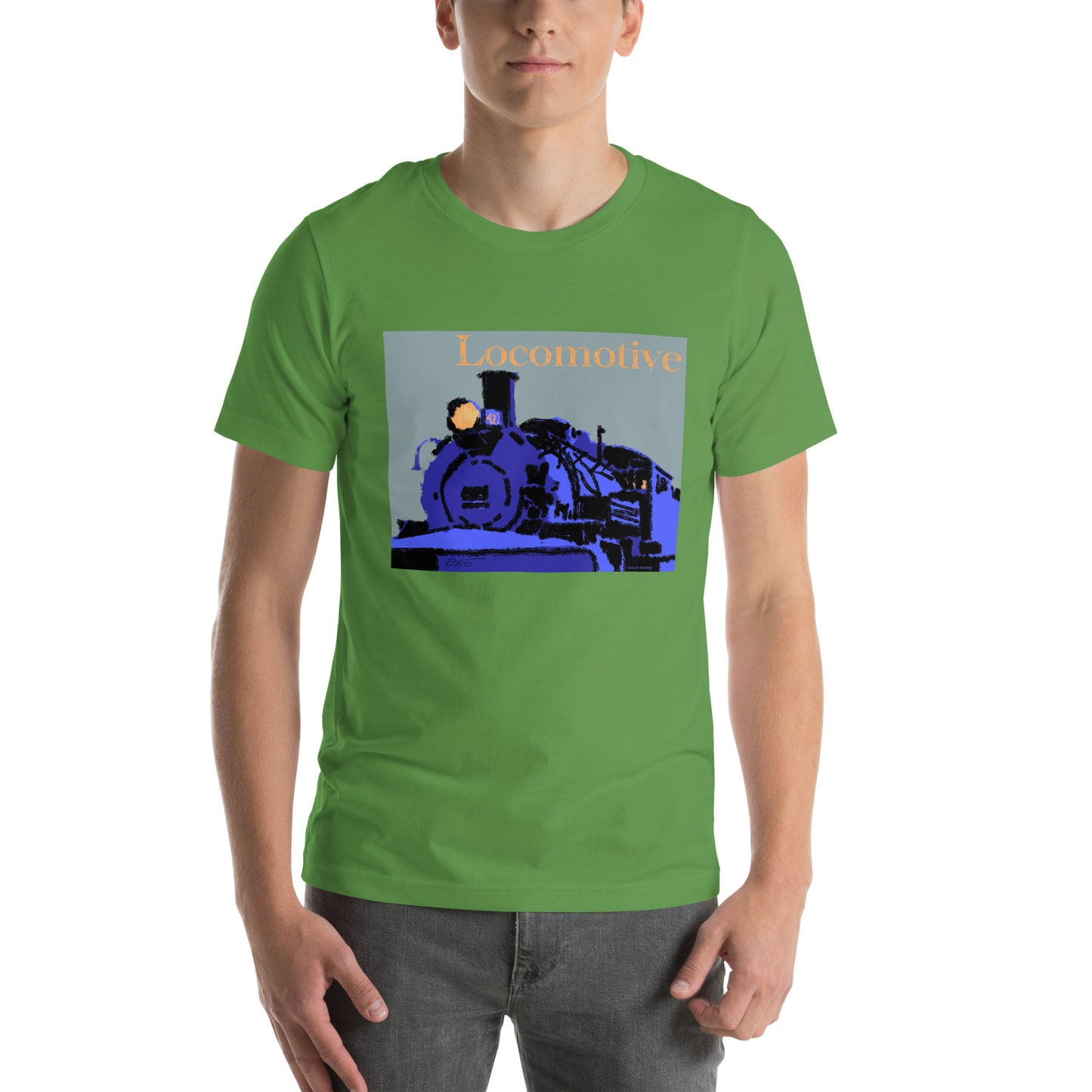 Locomotive - Blue Graphic w/text - Unisex t-shirt