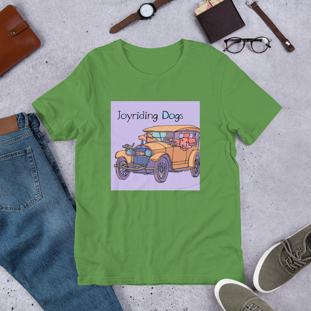 Joy riding Dogs - Yellow Car - Unisex t-shirt