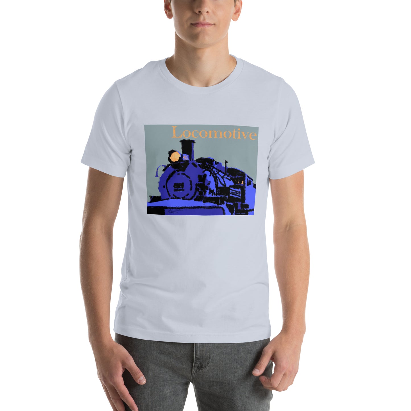 Locomotive - Blue Graphic w/text - Unisex t-shirt