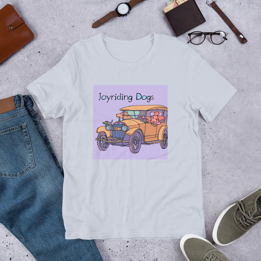 Joy riding Dogs - Yellow Car - Unisex t-shirt