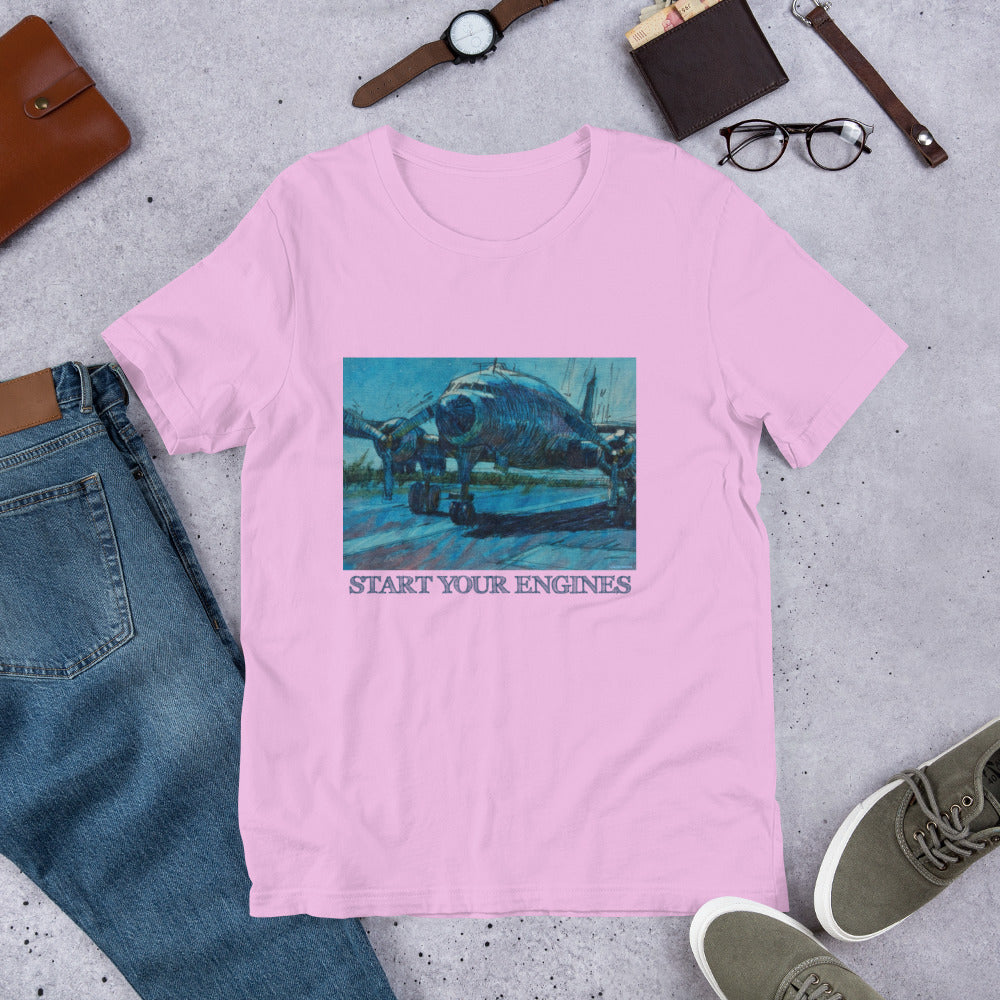 Start Your Engines - Airplane - Dark Blue/Linework - Dark Font - Unisex t-shirt