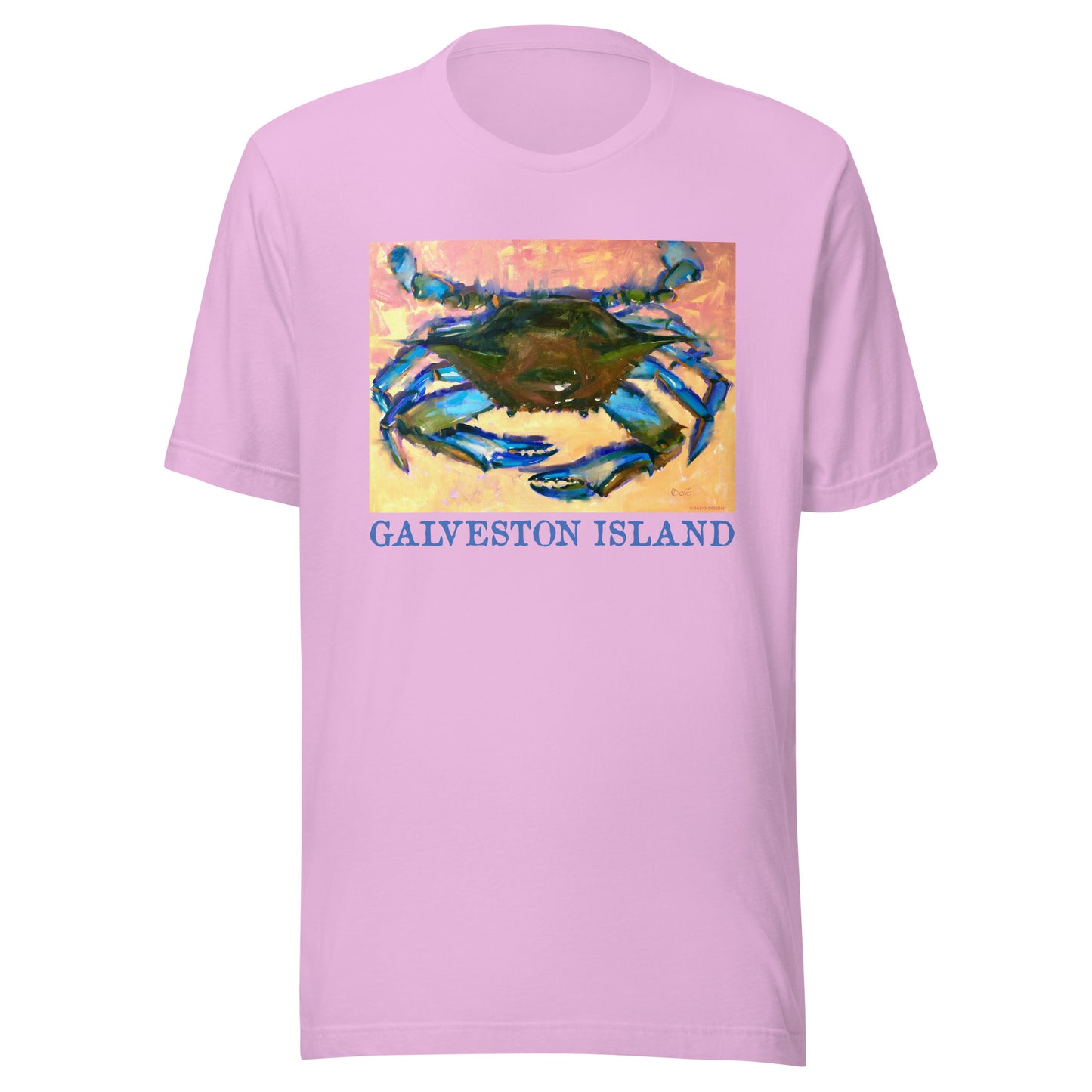 Galveston Island - Blue Crab - Dark Font - from oil painting - Unisex t-shirt