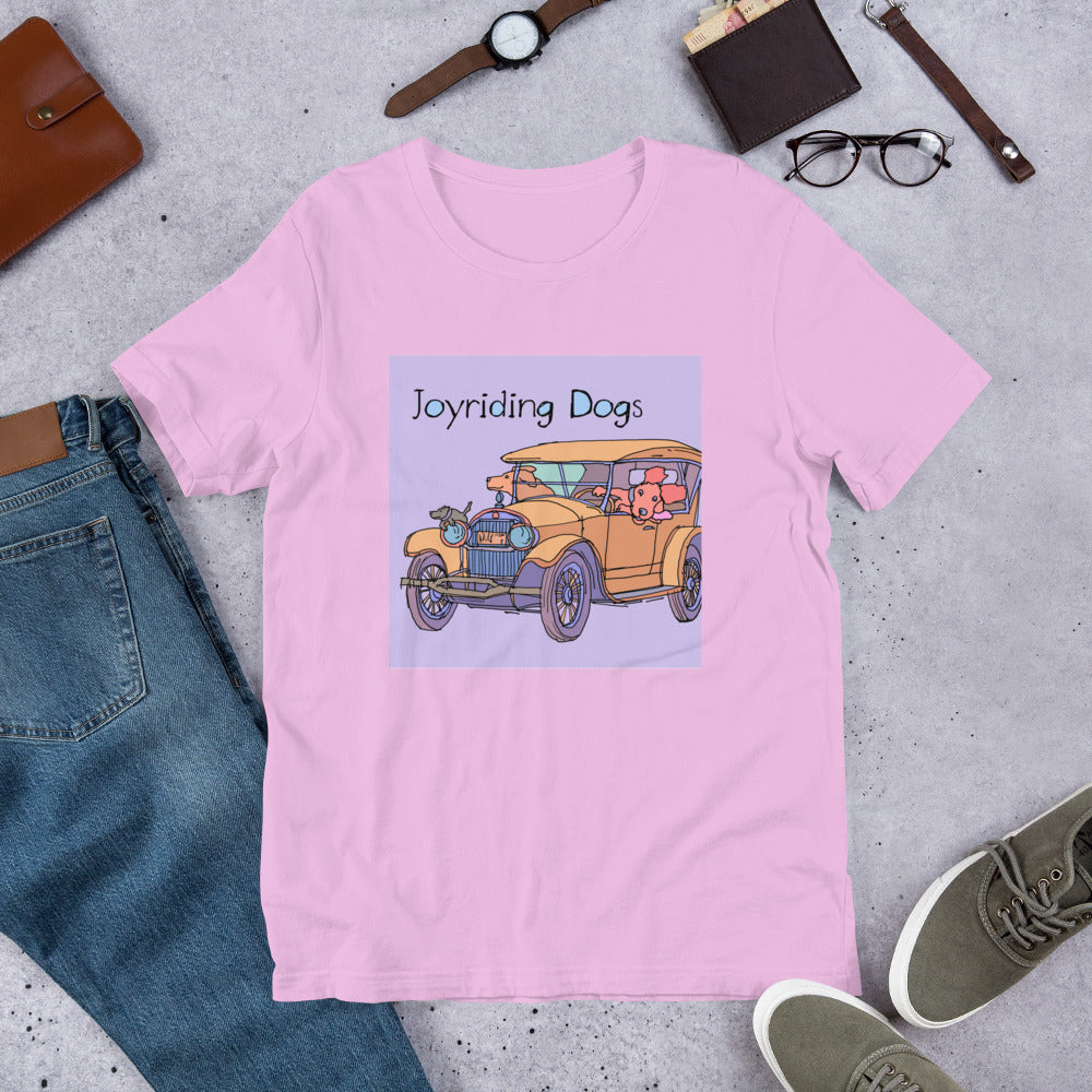 Joy riding Dogs - Yellow Car - Unisex t-shirt