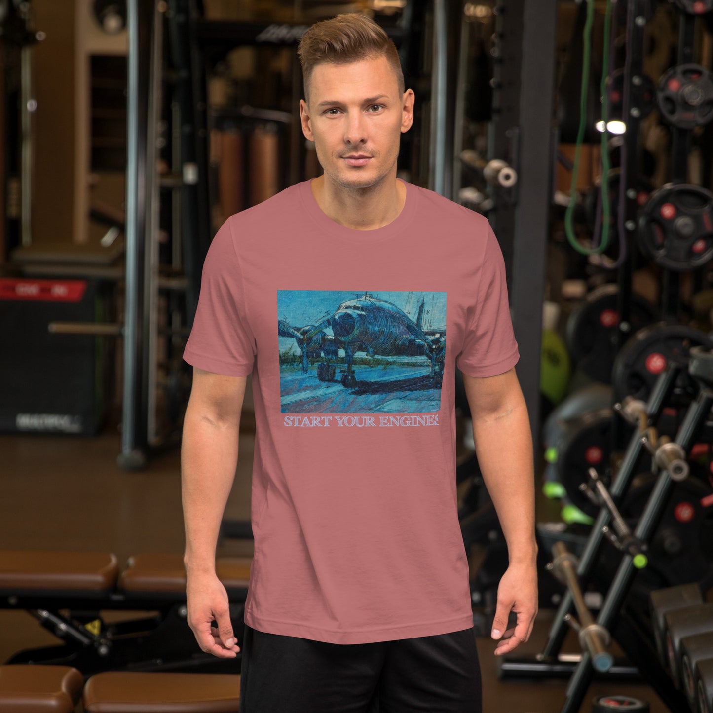 Start Your Engines - Airplane - dark Blue/Linework - Light Font - Unisex t-shirt