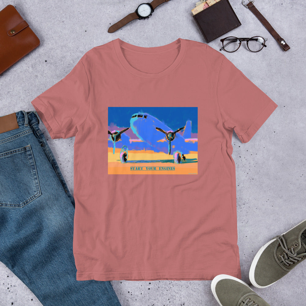 Start Your Engines - Blue/Yellow Airplane - Unisex t-shirt