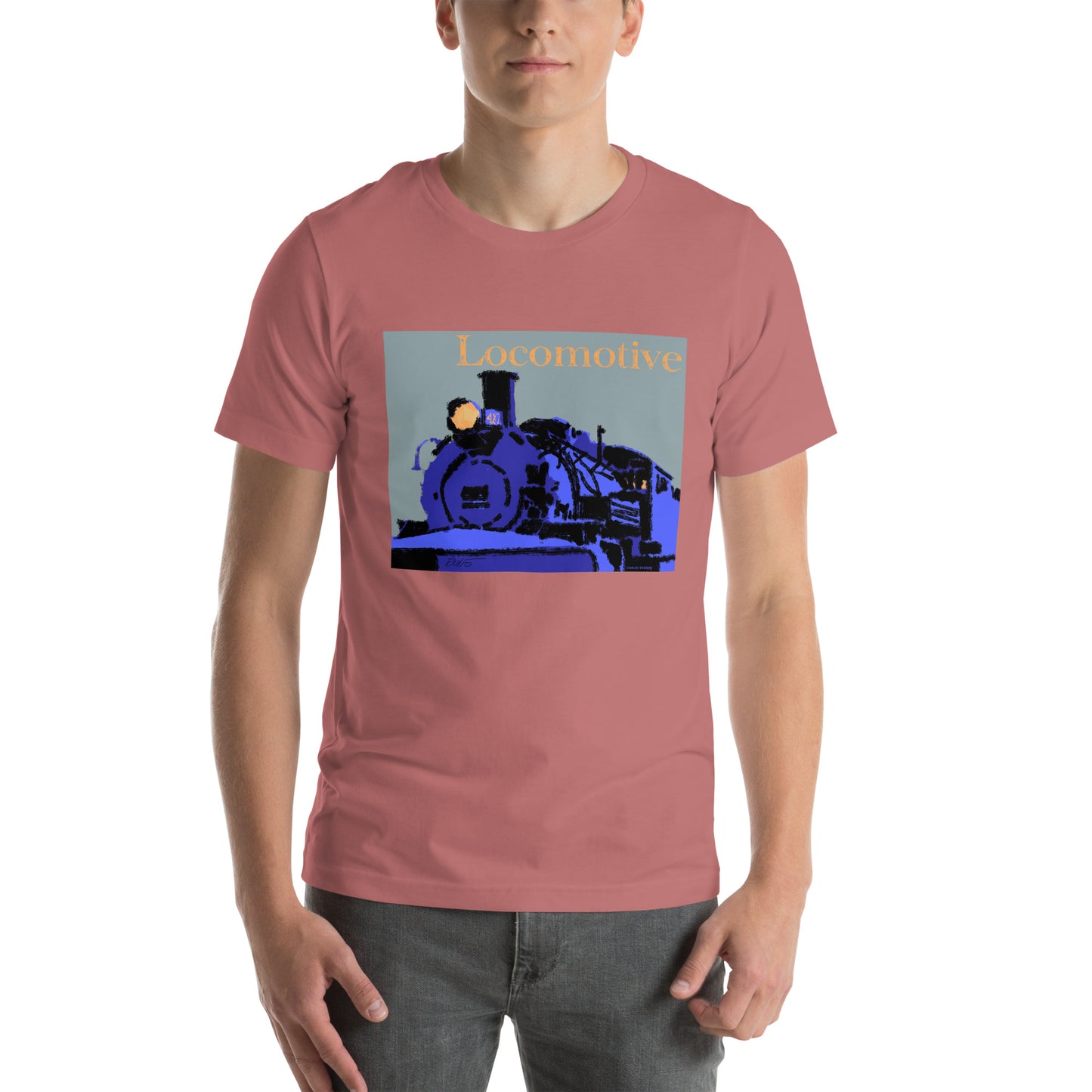 Locomotive - Blue Graphic w/text - Unisex t-shirt