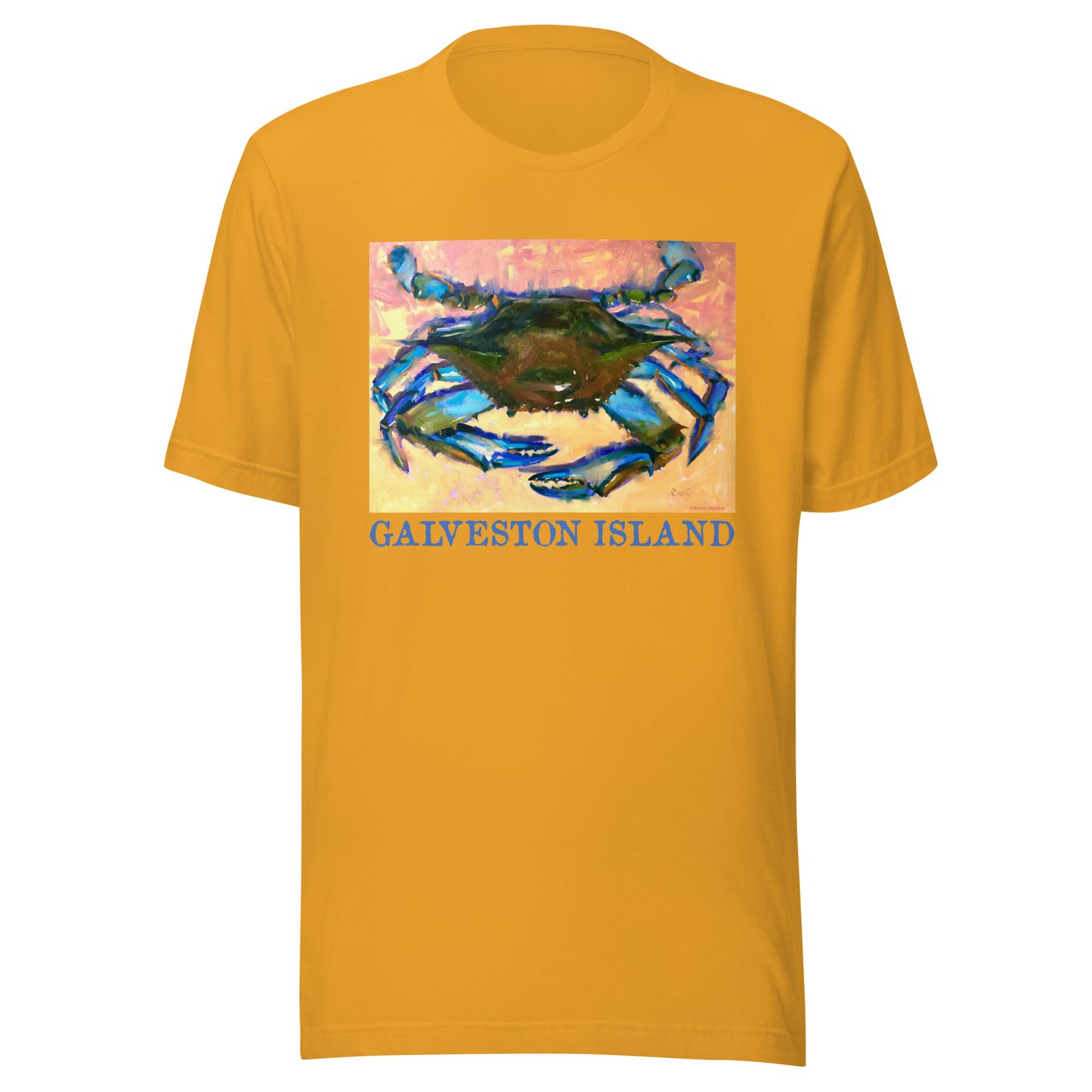 Galveston Island - Blue Crab - Dark Font - from oil painting - Unisex t-shirt