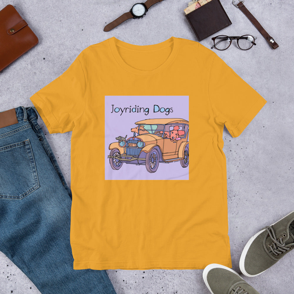 Joy riding Dogs - Yellow Car - Unisex t-shirt