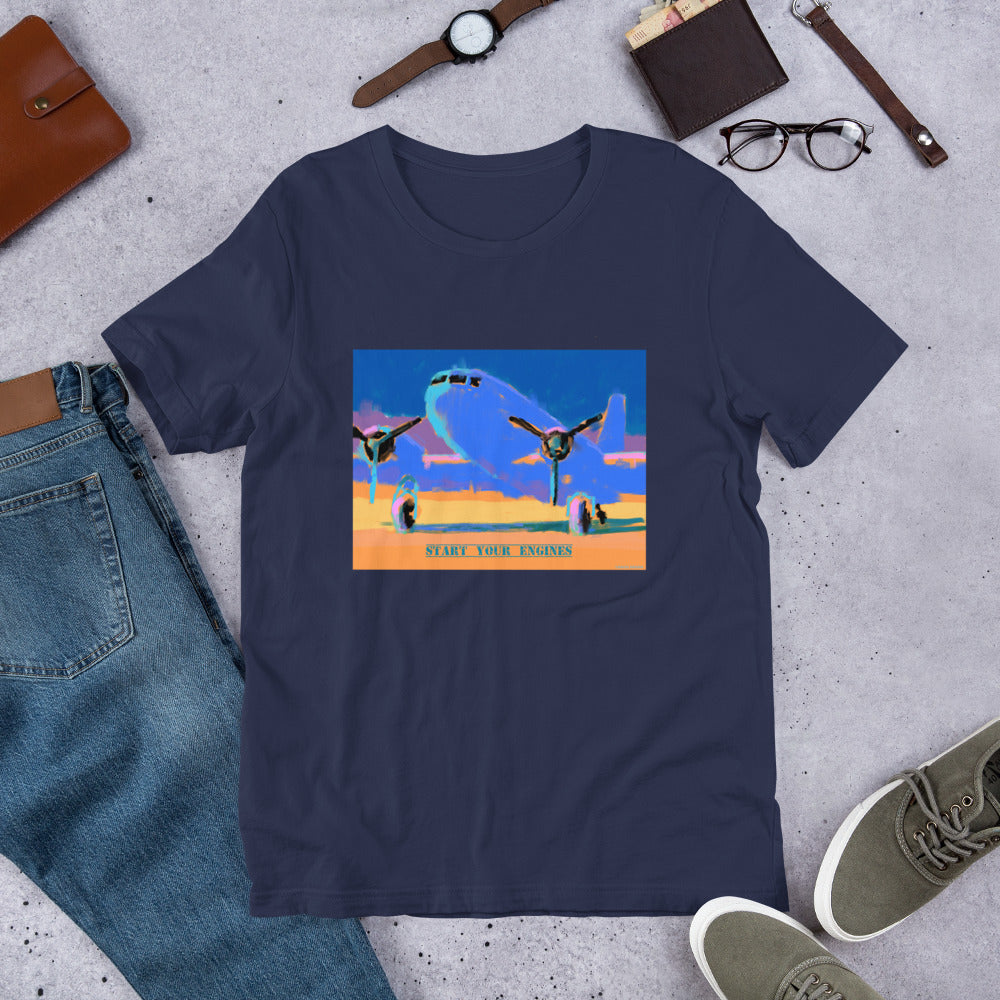 Start Your Engines - Blue/Yellow Airplane - Unisex t-shirt
