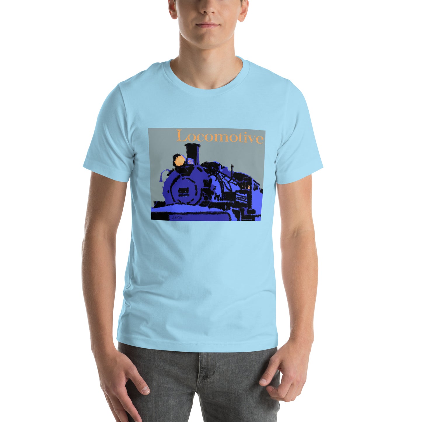 Locomotive - Blue Graphic w/text - Unisex t-shirt