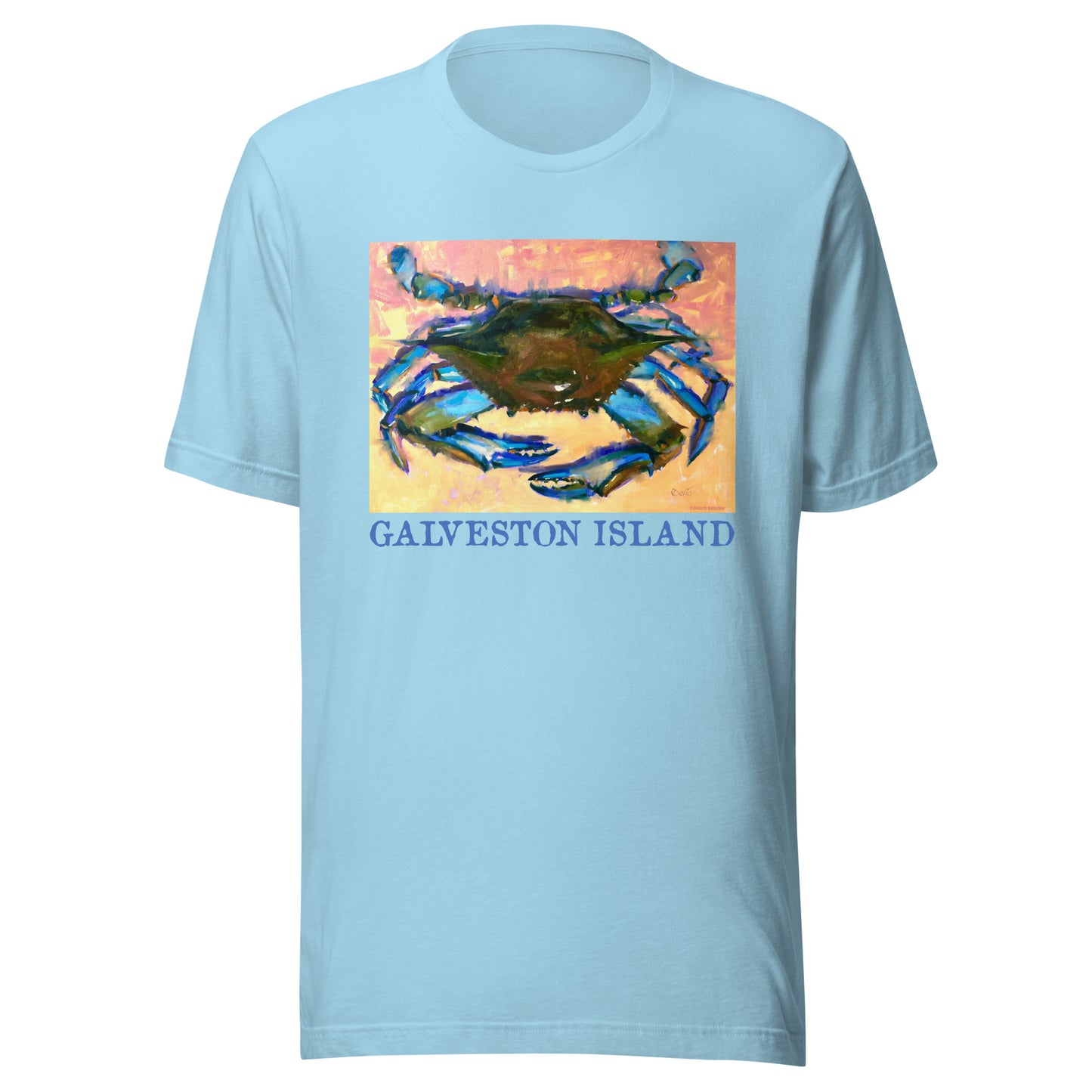 Galveston Island - Blue Crab - Dark Font - from oil painting - Unisex t-shirt