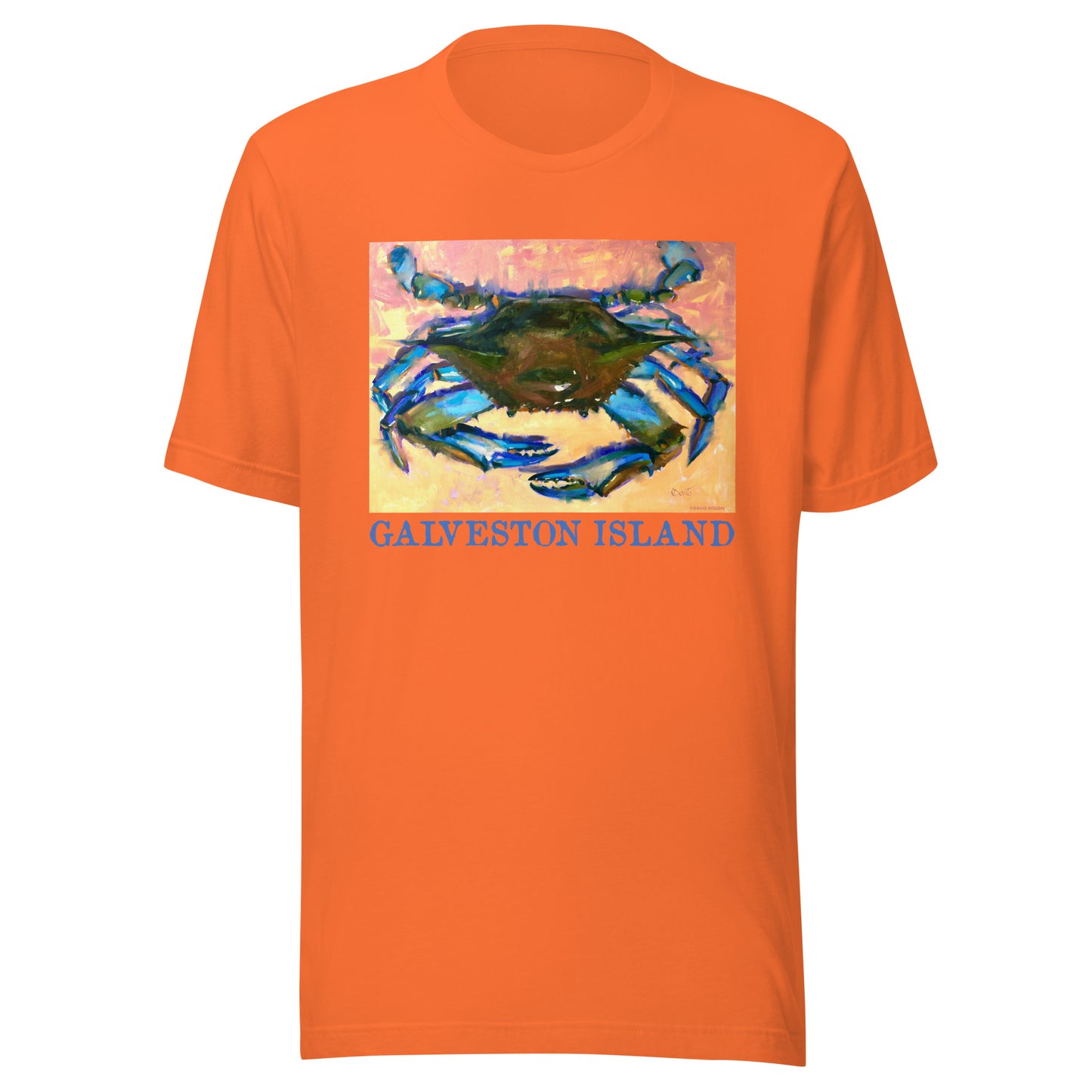 Galveston Island - Blue Crab - Dark Font - from oil painting - Unisex t-shirt