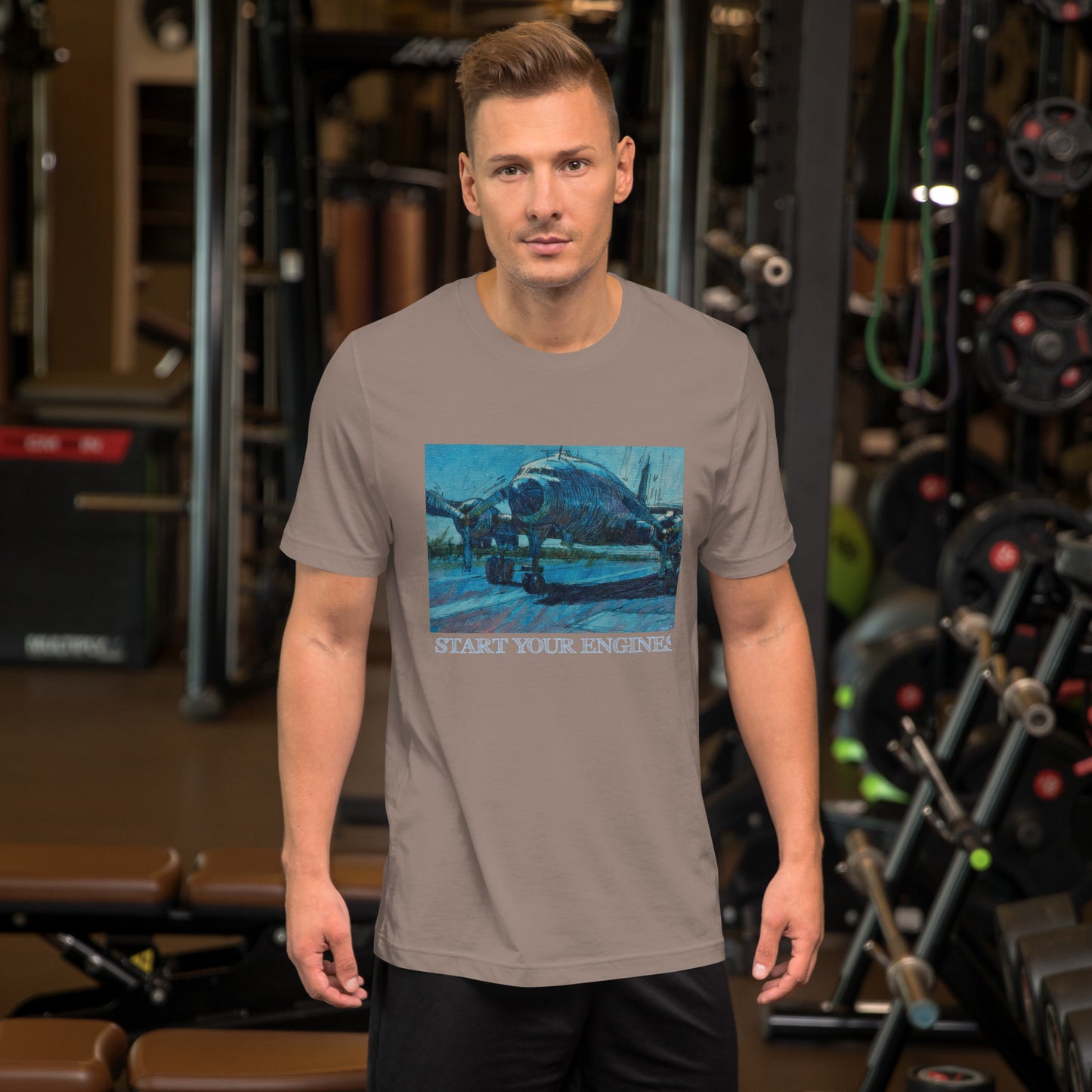 Start Your Engines - Airplane - dark Blue/Linework - Light Font - Unisex t-shirt