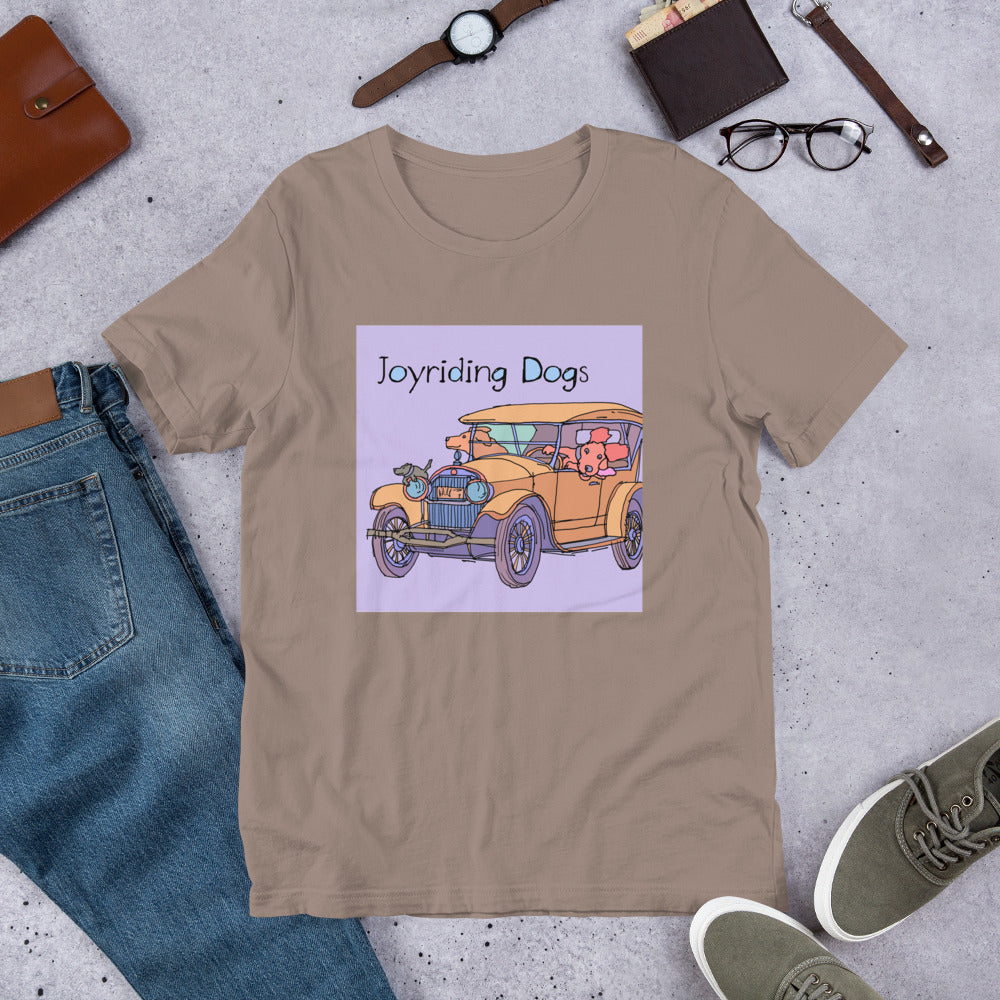 Joy riding Dogs - Yellow Car - Unisex t-shirt