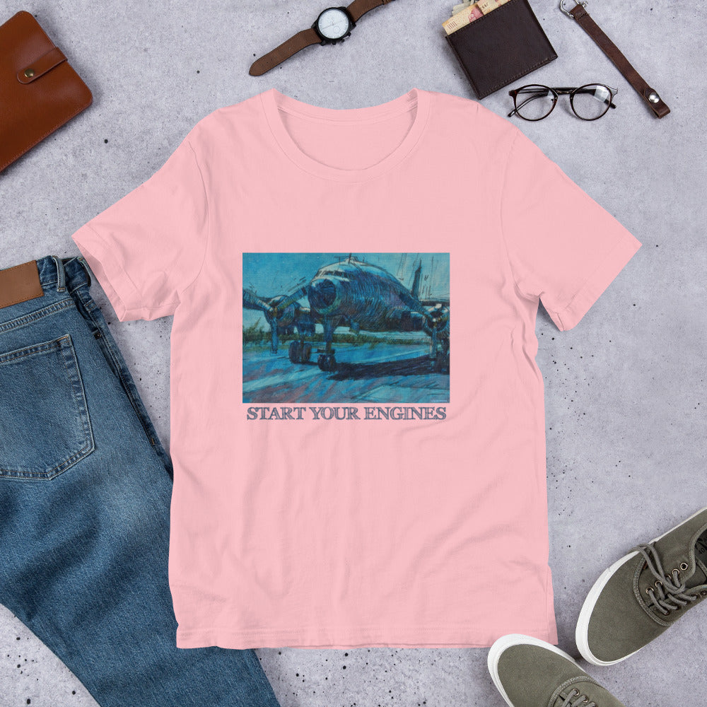 Start Your Engines - Airplane - Dark Blue/Linework - Dark Font - Unisex t-shirt