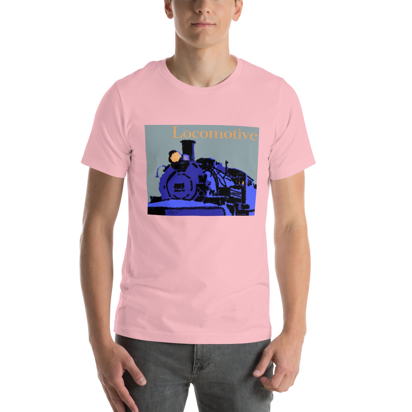 Locomotive - Blue Graphic w/text - Unisex t-shirt
