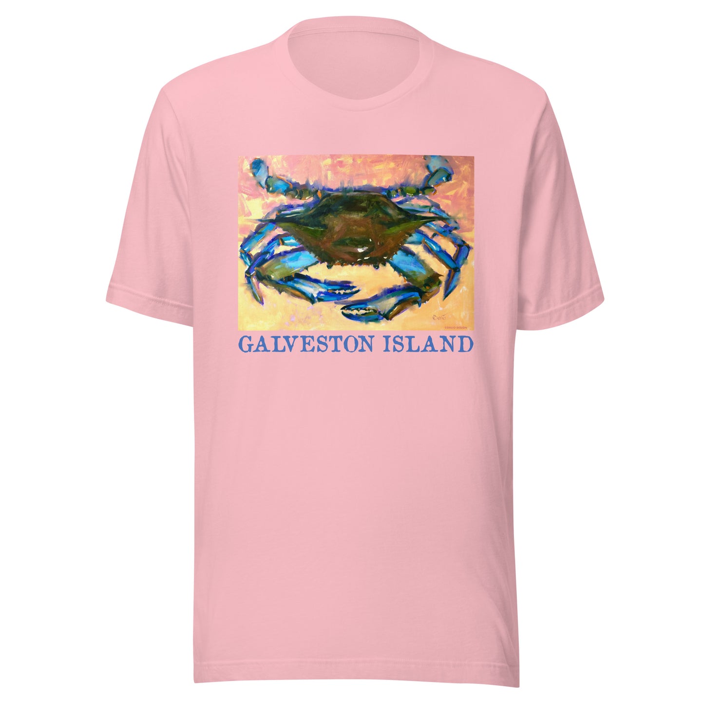 Galveston Island - Blue Crab - Dark Font - from oil painting - Unisex t-shirt