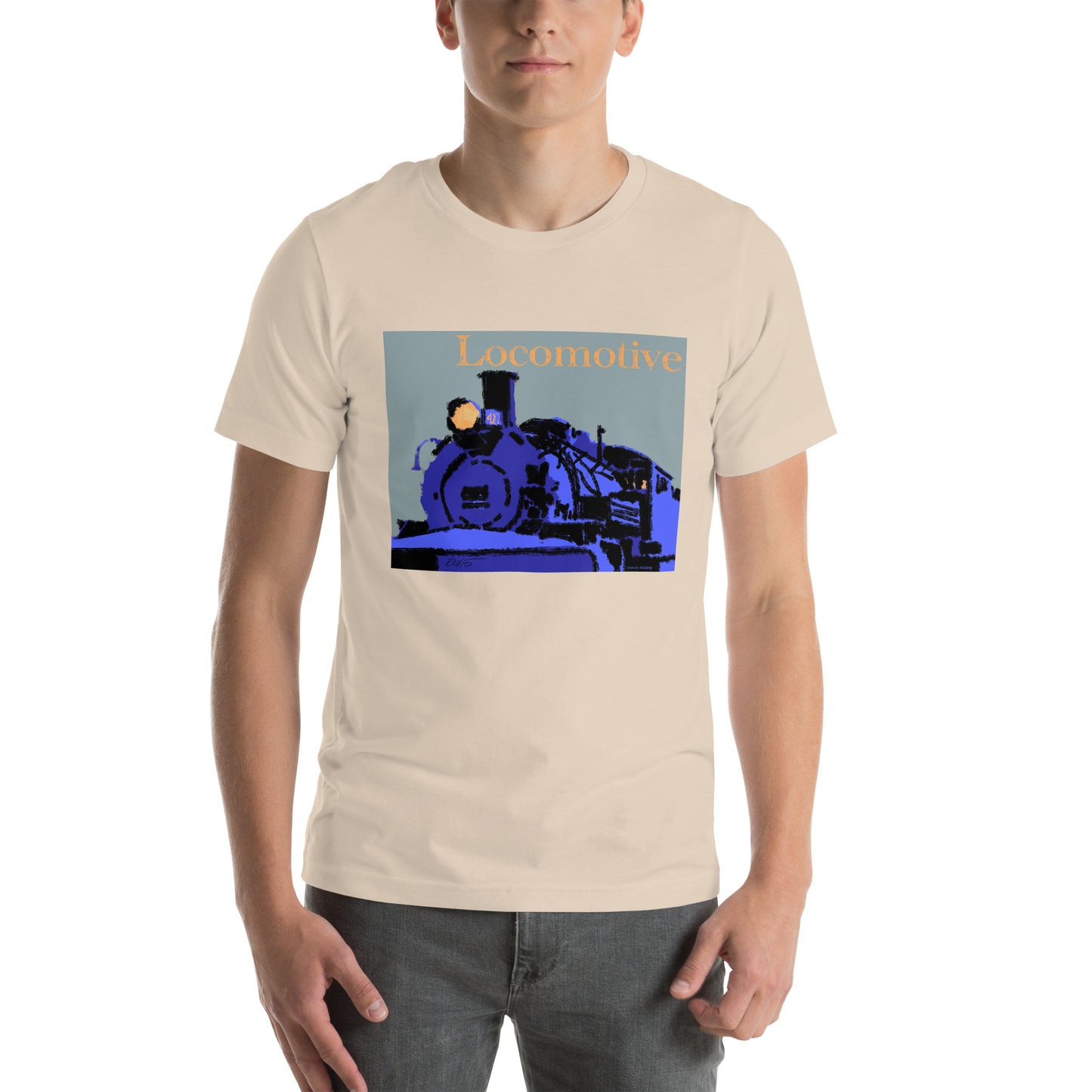 Locomotive - Blue Graphic w/text - Unisex t-shirt