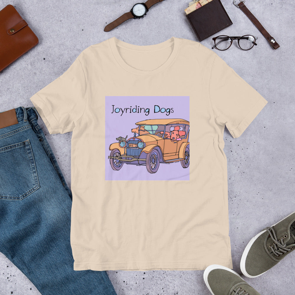 Joy riding Dogs - Yellow Car - Unisex t-shirt