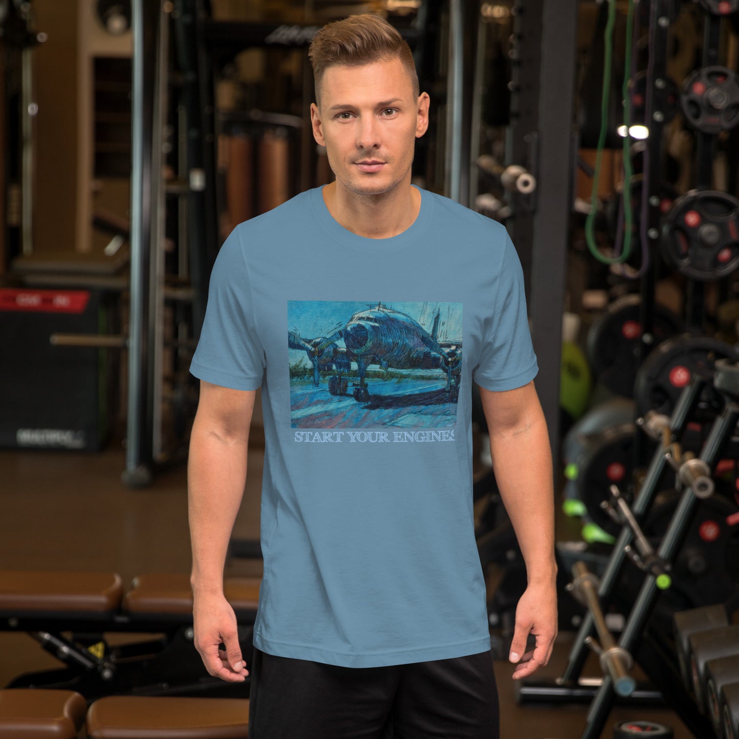 Start Your Engines - Airplane - dark Blue/Linework - Light Font - Unisex t-shirt