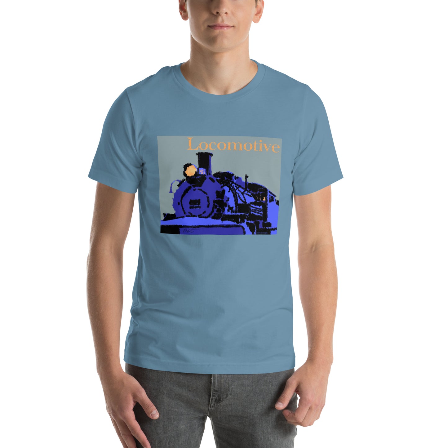 Locomotive - Blue Graphic w/text - Unisex t-shirt