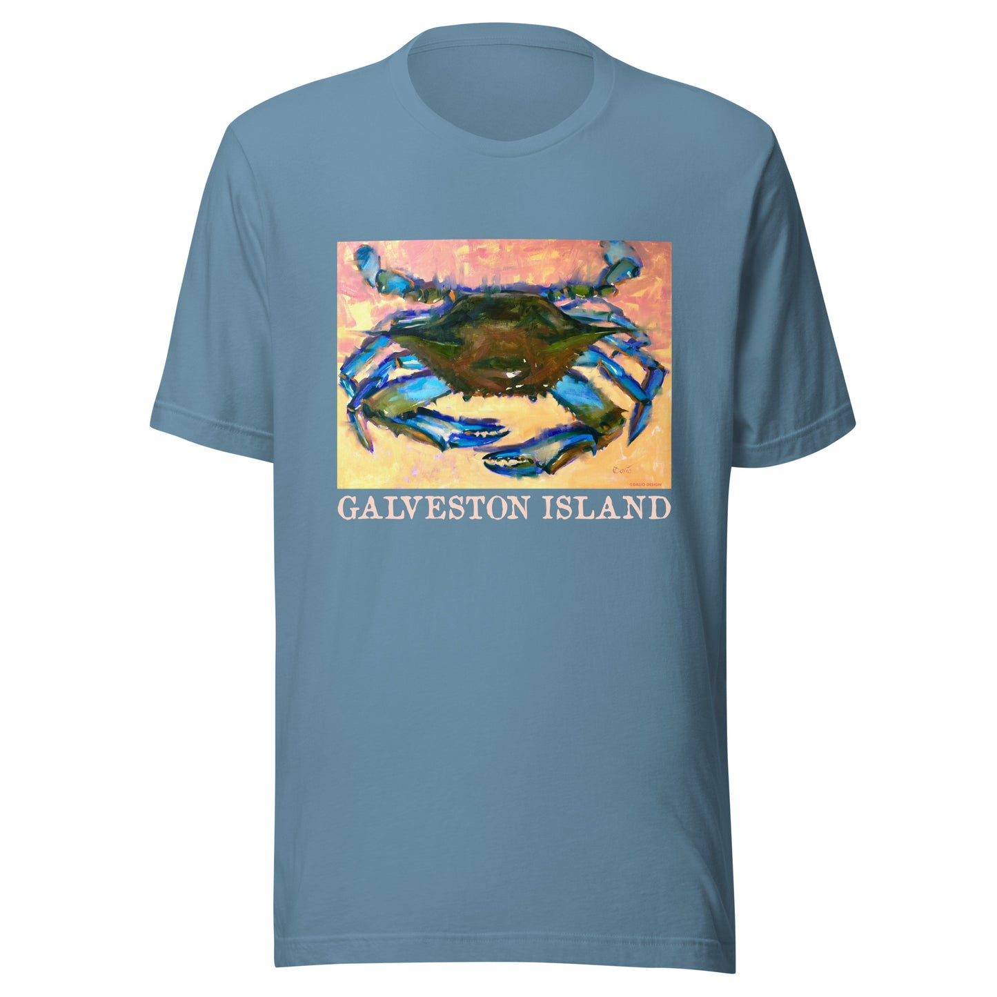Galveston Island - Blue Crab - Light Font - from oil painting - Unisex t-shirt