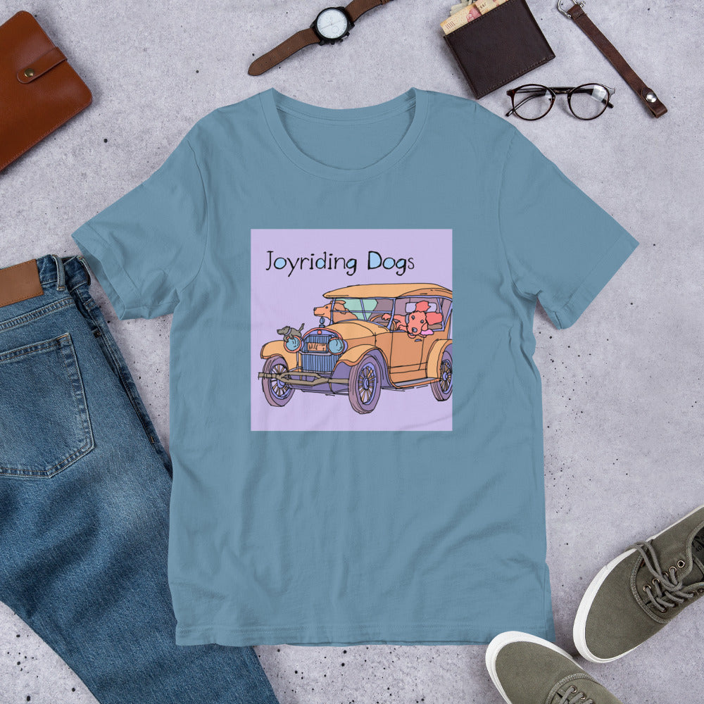 Joy riding Dogs - Yellow Car - Unisex t-shirt