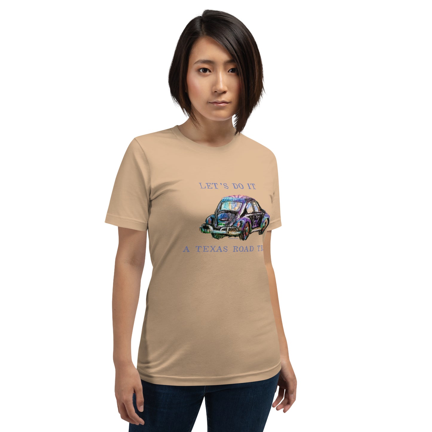 Let’s Do It - A Texas Road Trip - VW Beetle - Dark Font - Unisex t-shirt