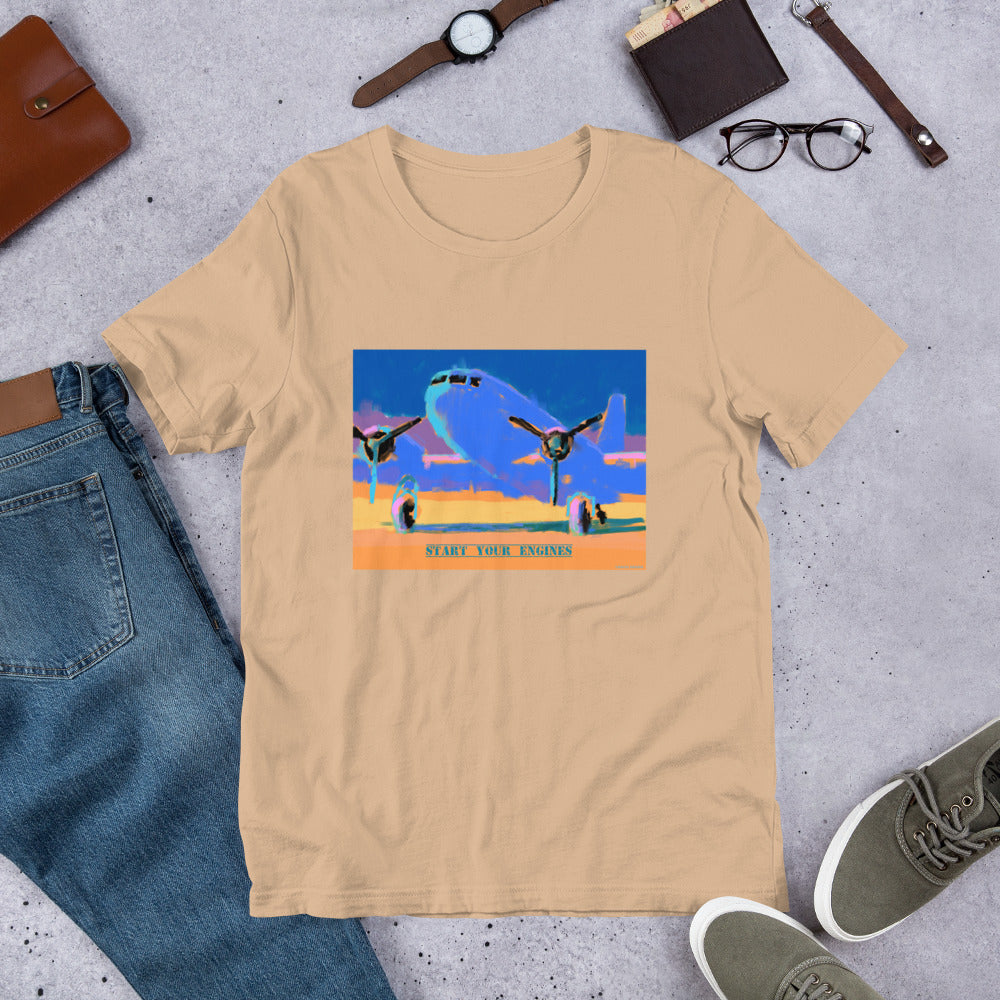 Start Your Engines - Blue/Yellow Airplane - Unisex t-shirt