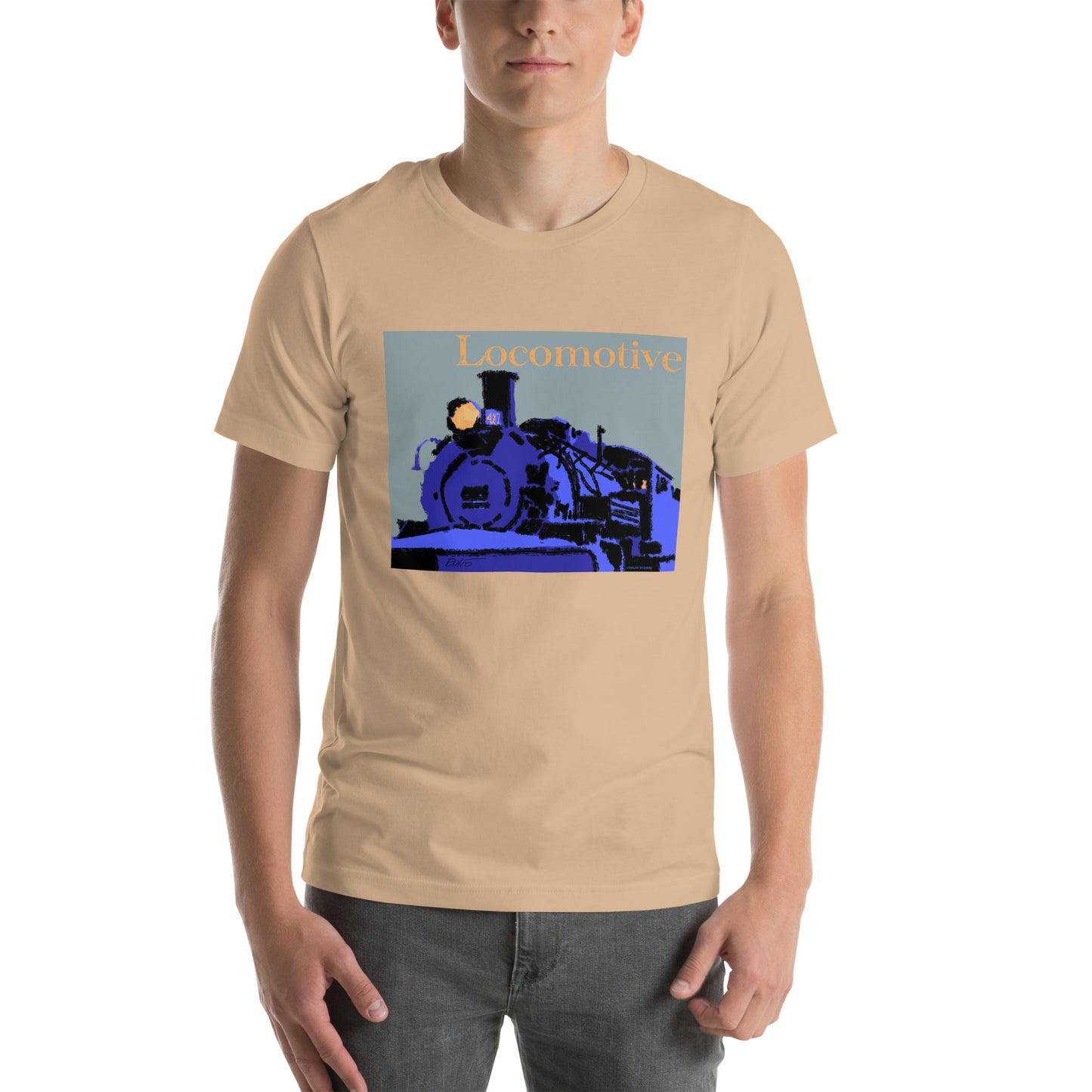 Locomotive - Blue Graphic w/text - Unisex t-shirt