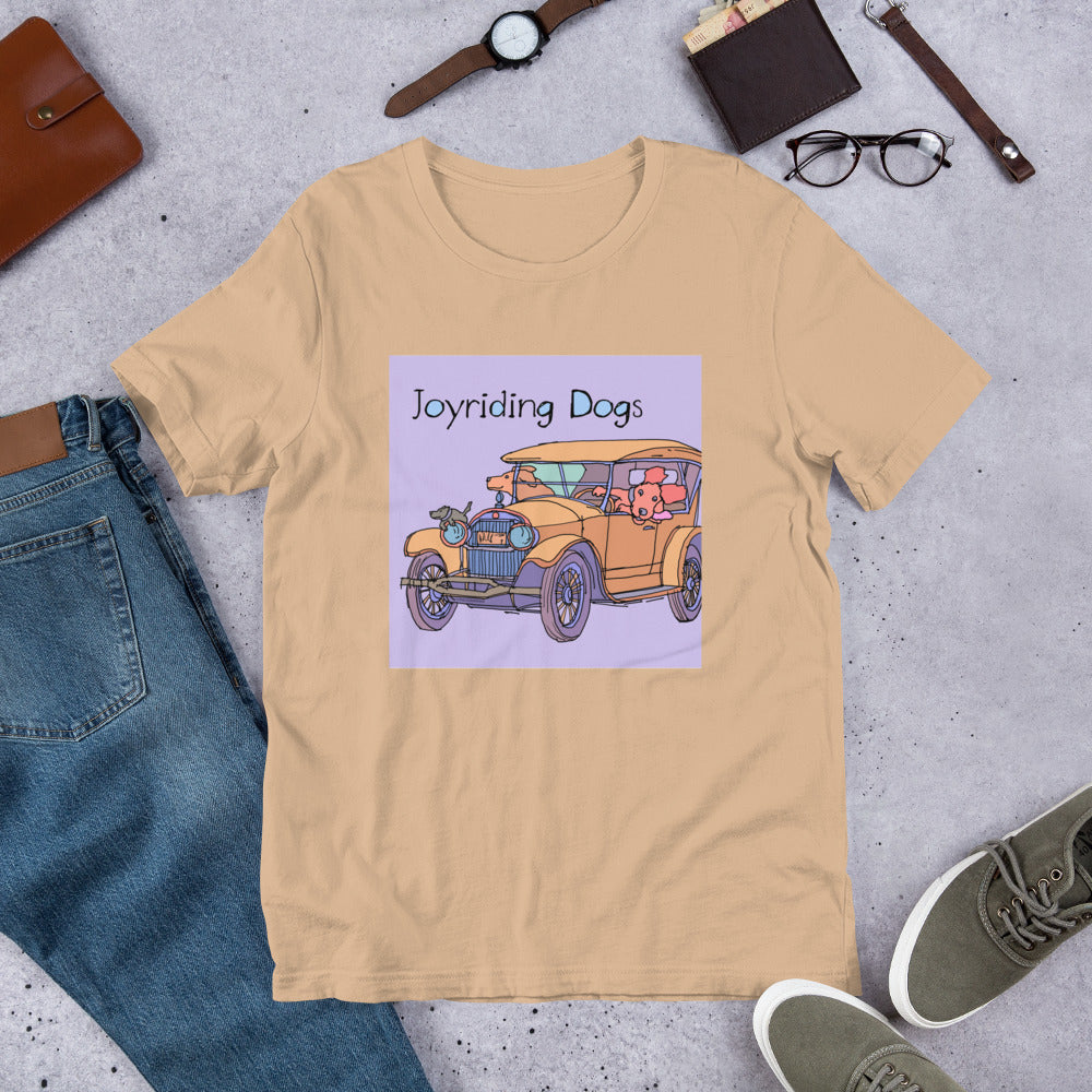Joy riding Dogs - Yellow Car - Unisex t-shirt