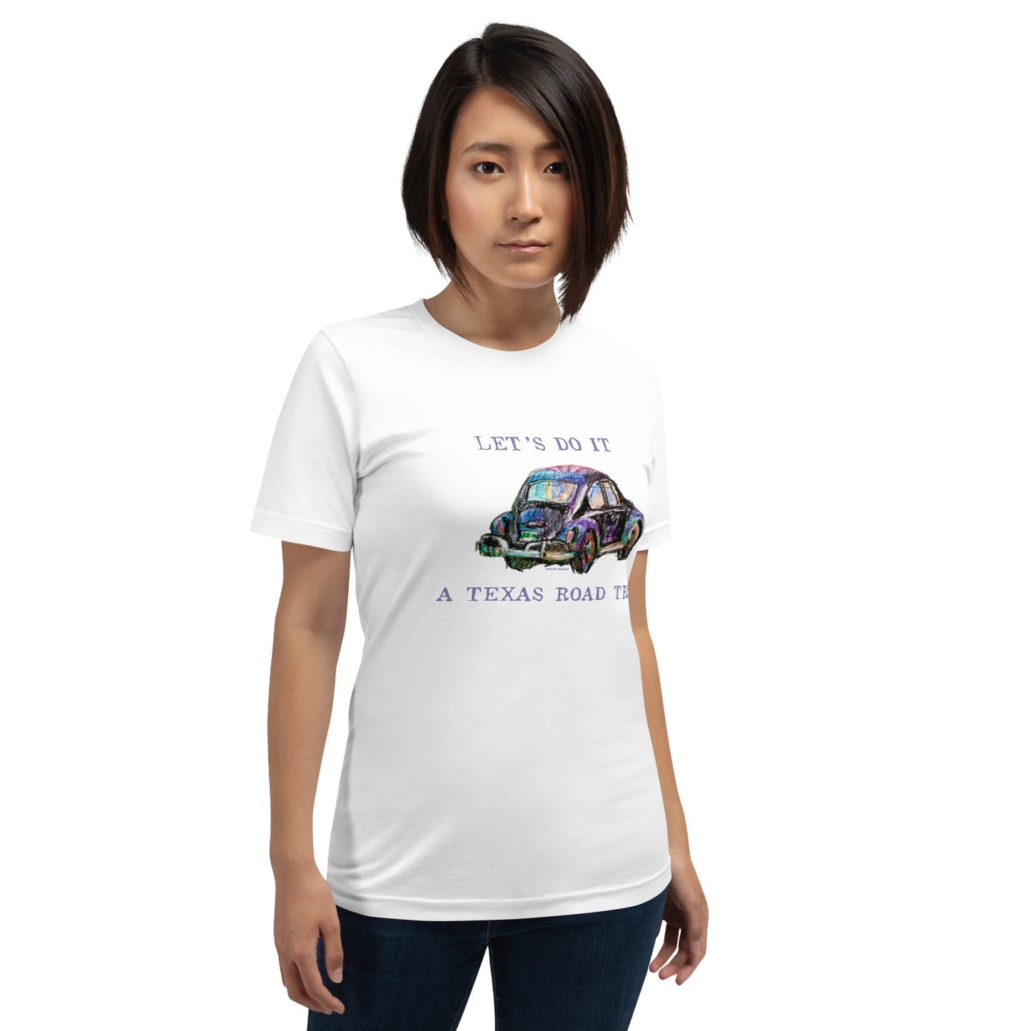 Let’s Do It - A Texas Road Trip - VW Beetle - Dark Font - Unisex t-shirt
